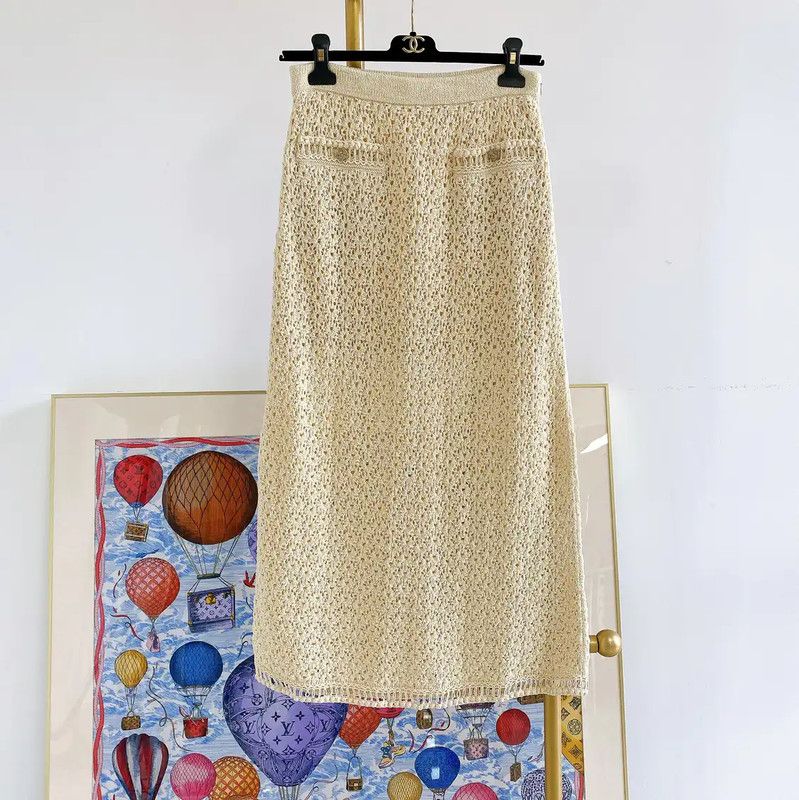 Chanel Gold Cotton Midi Skirt for Women 0089