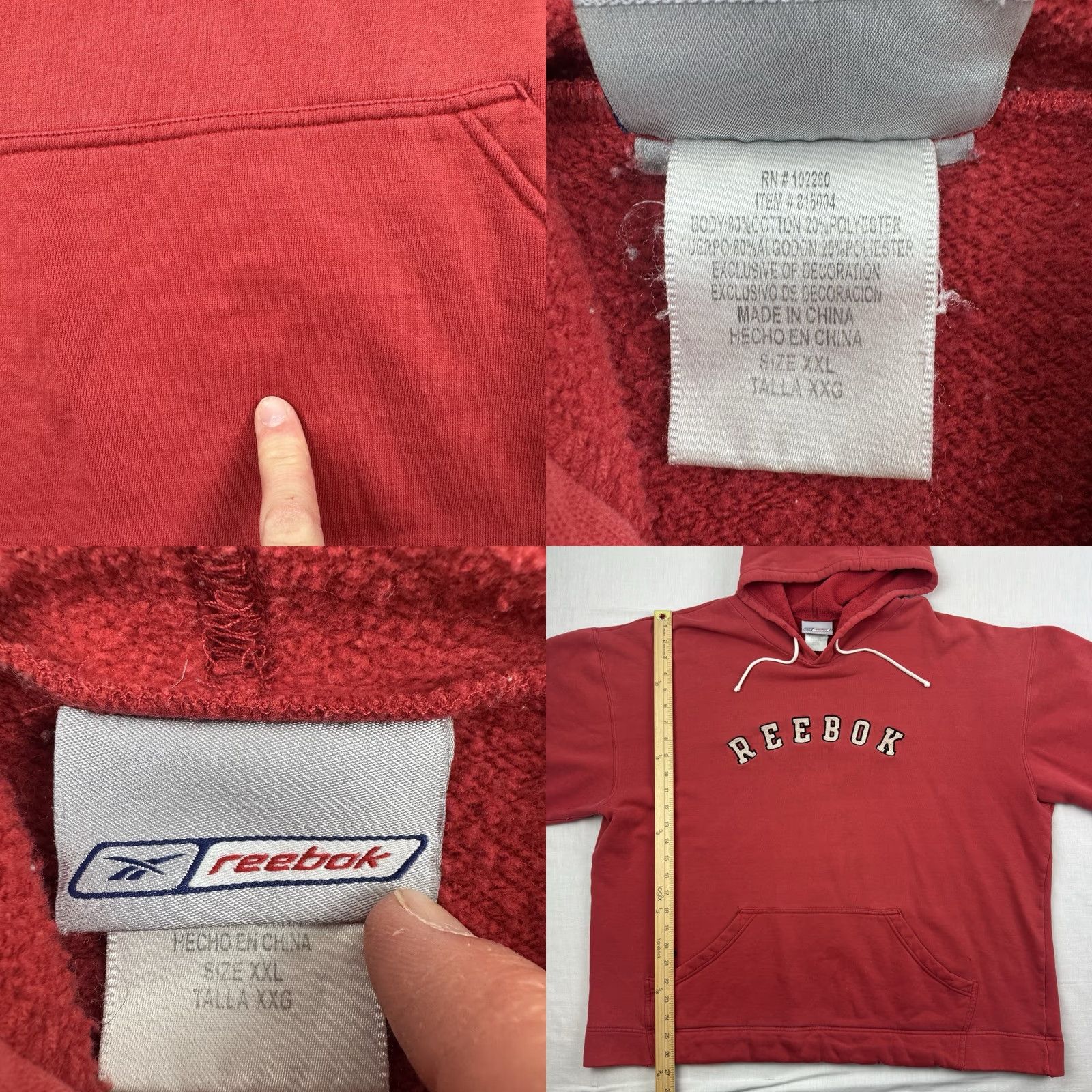 Reebok VINTAGE Reebok Hoodie Mens 2XL Red Embroidered 90s Y2K Hipster Swestshirt Pullover Size US XXL / EU 58 / 5 - 9 Thumbnail