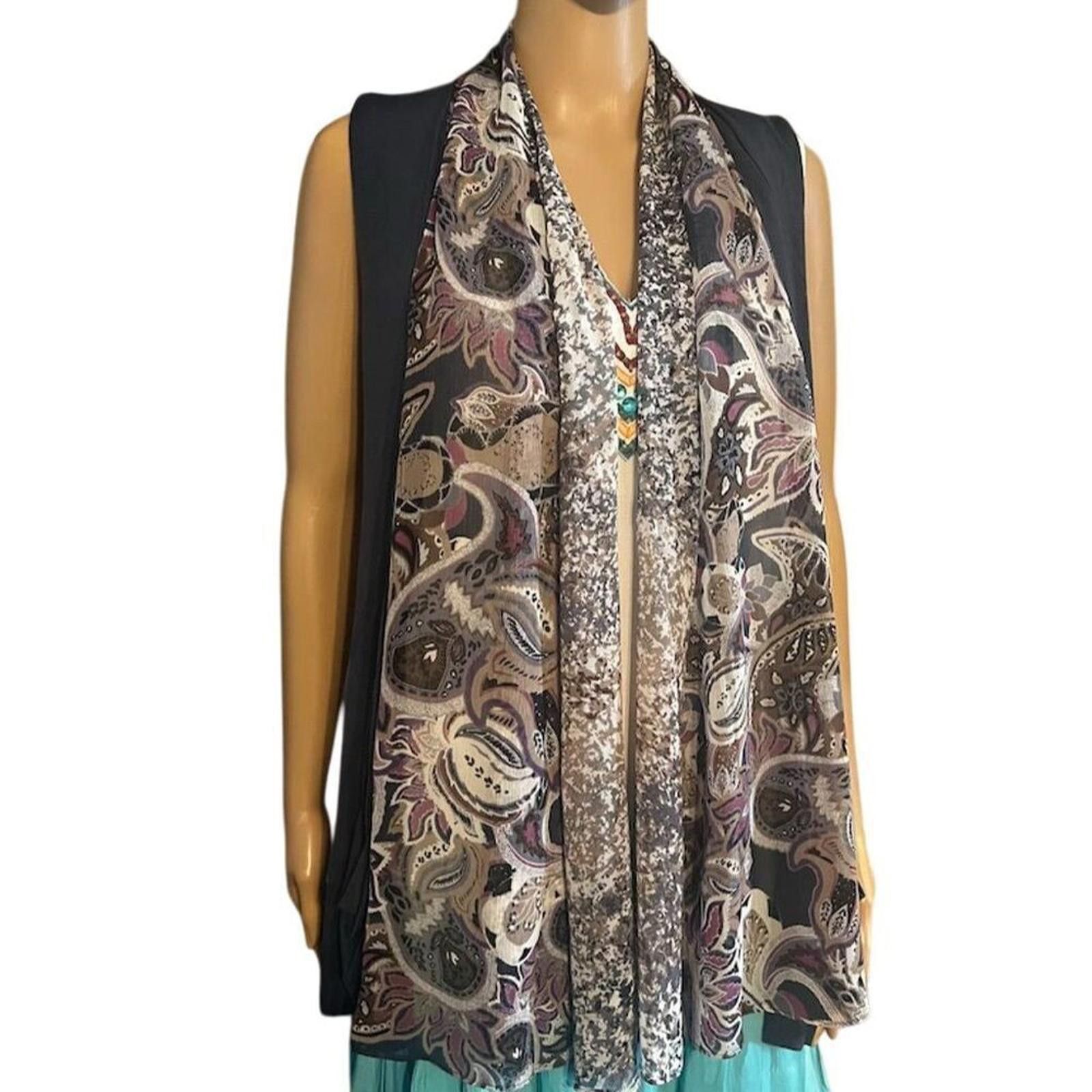 Other LOGO by Lori Goldstein S Blue Floral Vest Paisley Scarf Hem Size S / US 4 / IT 40 - 2 Thumbnail