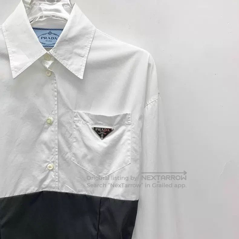 Prada Prada 22 white triangle cotton lapel single-breasted long- Size XXS / US 00 / IT 34 - 3 Thumbnail