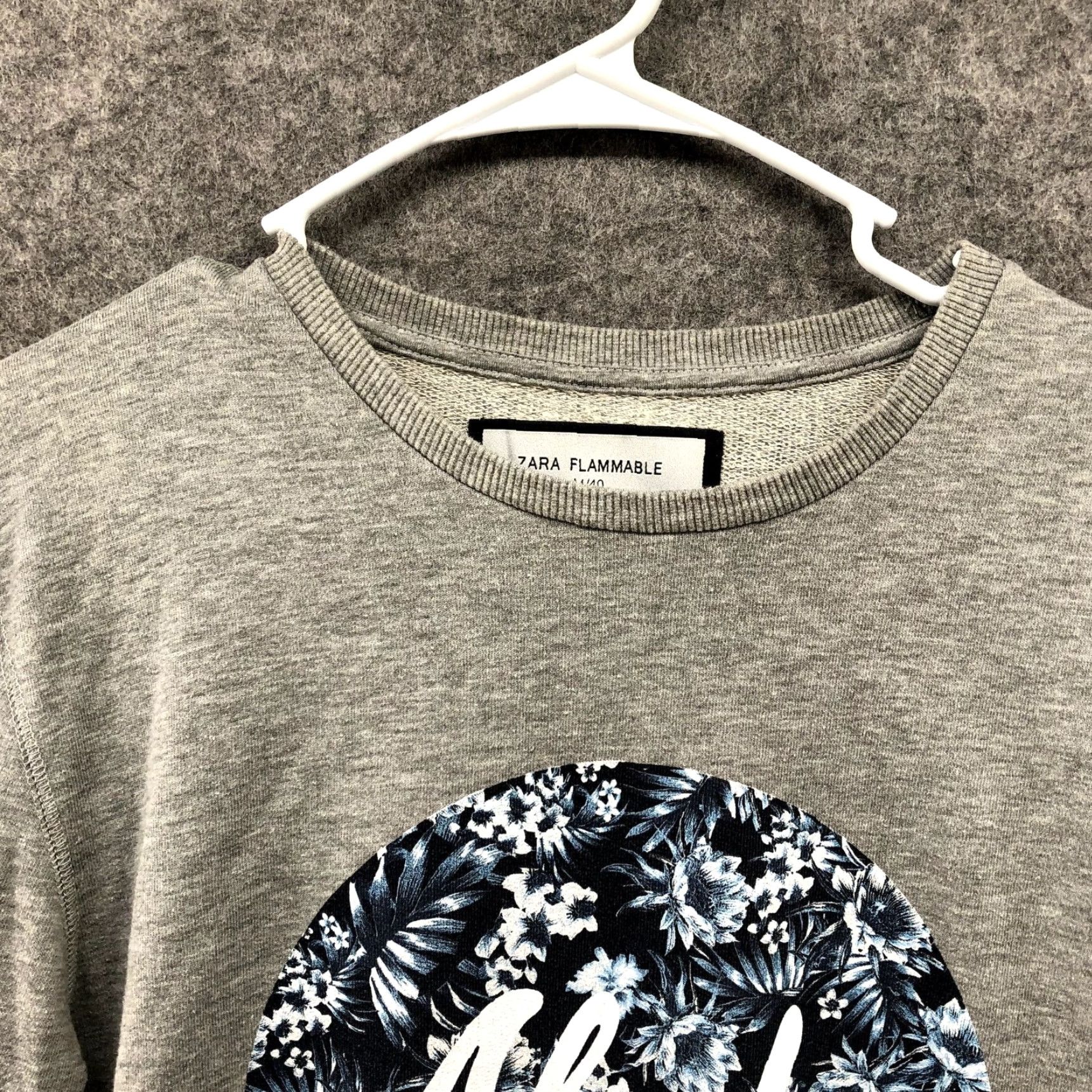 Zara Zara Sweatshirt Mens M Gray Aloha Floral Crew Neck Fleece Tropical Size US M / EU 48-50 / 2 - 4 Thumbnail