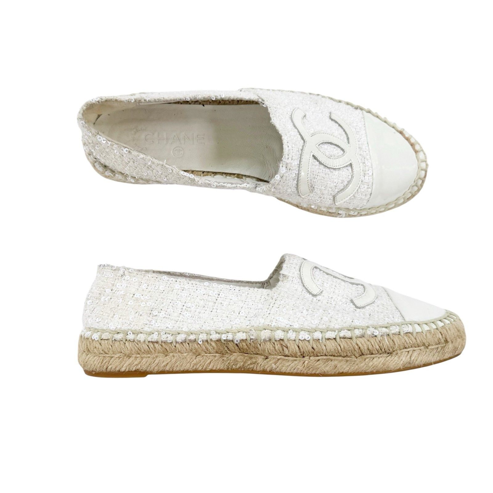 Chanel Chanel Tweed Sequin Logo Cap Toe Espadrilles Cream Size EU37 Size US 6.5 / IT 36.5 - 5 Thumbnail