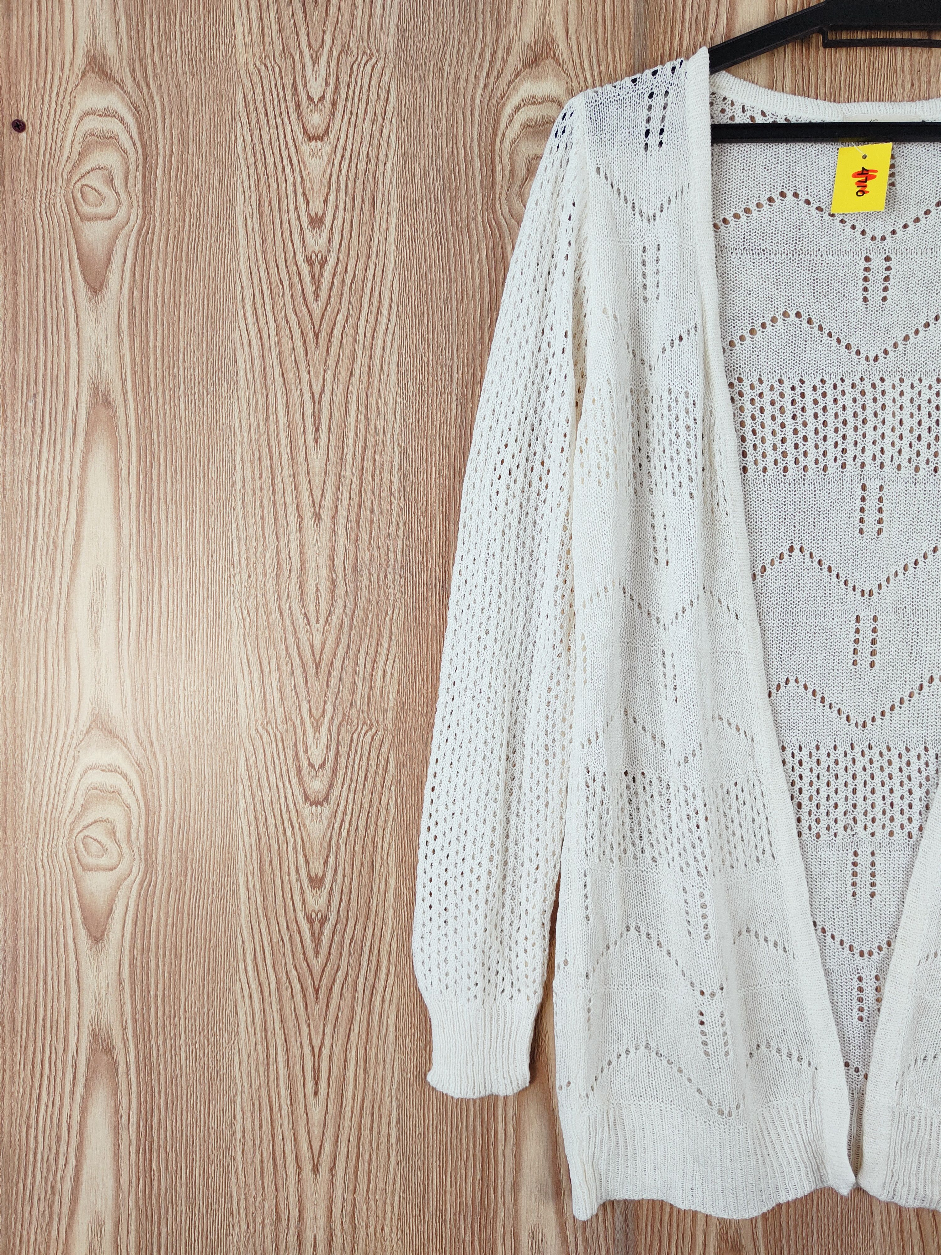 Aran Isles Knitwear × Japanese Brand Naturam Beige Mesh Net Knitwear Cardigan #W481 Size M / US 6-8 / IT 42-44 - 3 Thumbnail