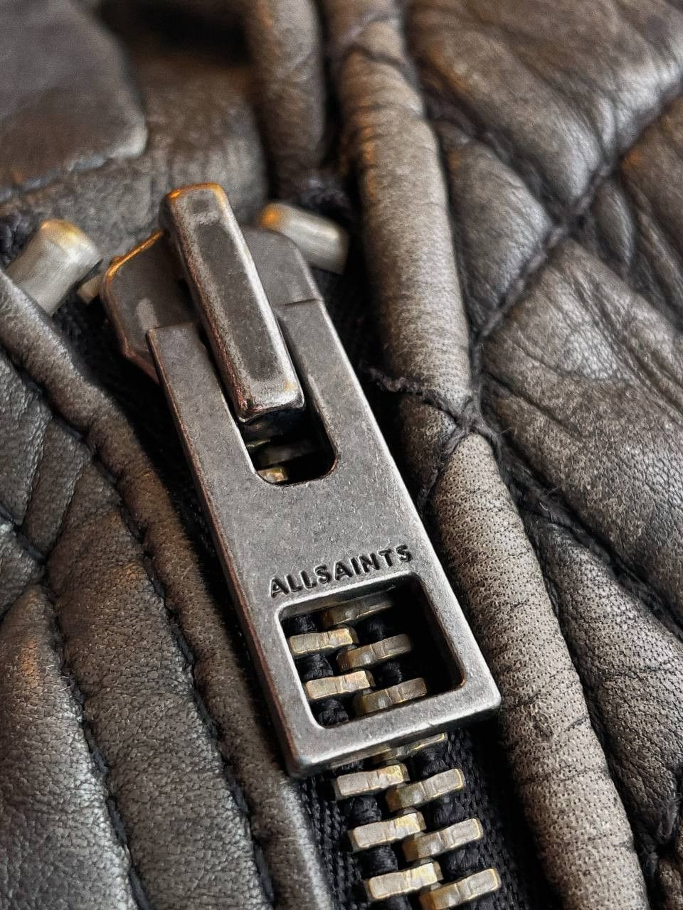 Allsaints AllSaints Grey Black Leather Biker Jacket Size XS / US 0-2 / IT 36-38 - 15 Thumbnail