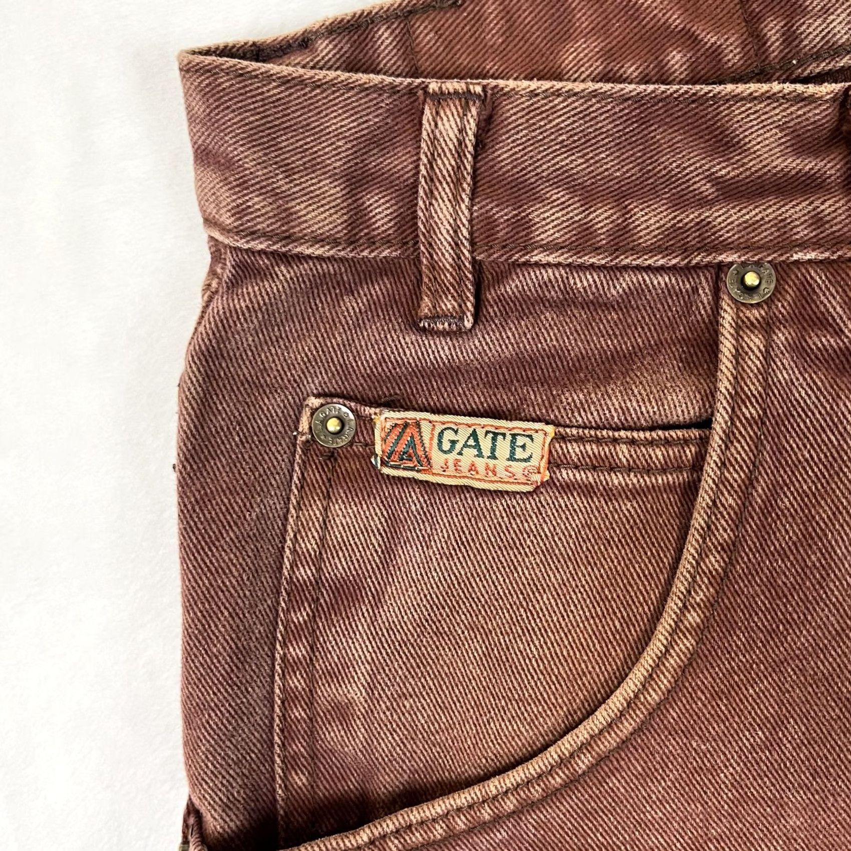 Denime VINTAGE LA Gate Jeans Mens 30x30 Brown Relaxed Tapered Denim Made 90s READ Size US 30 / EU 46 - 4 Thumbnail