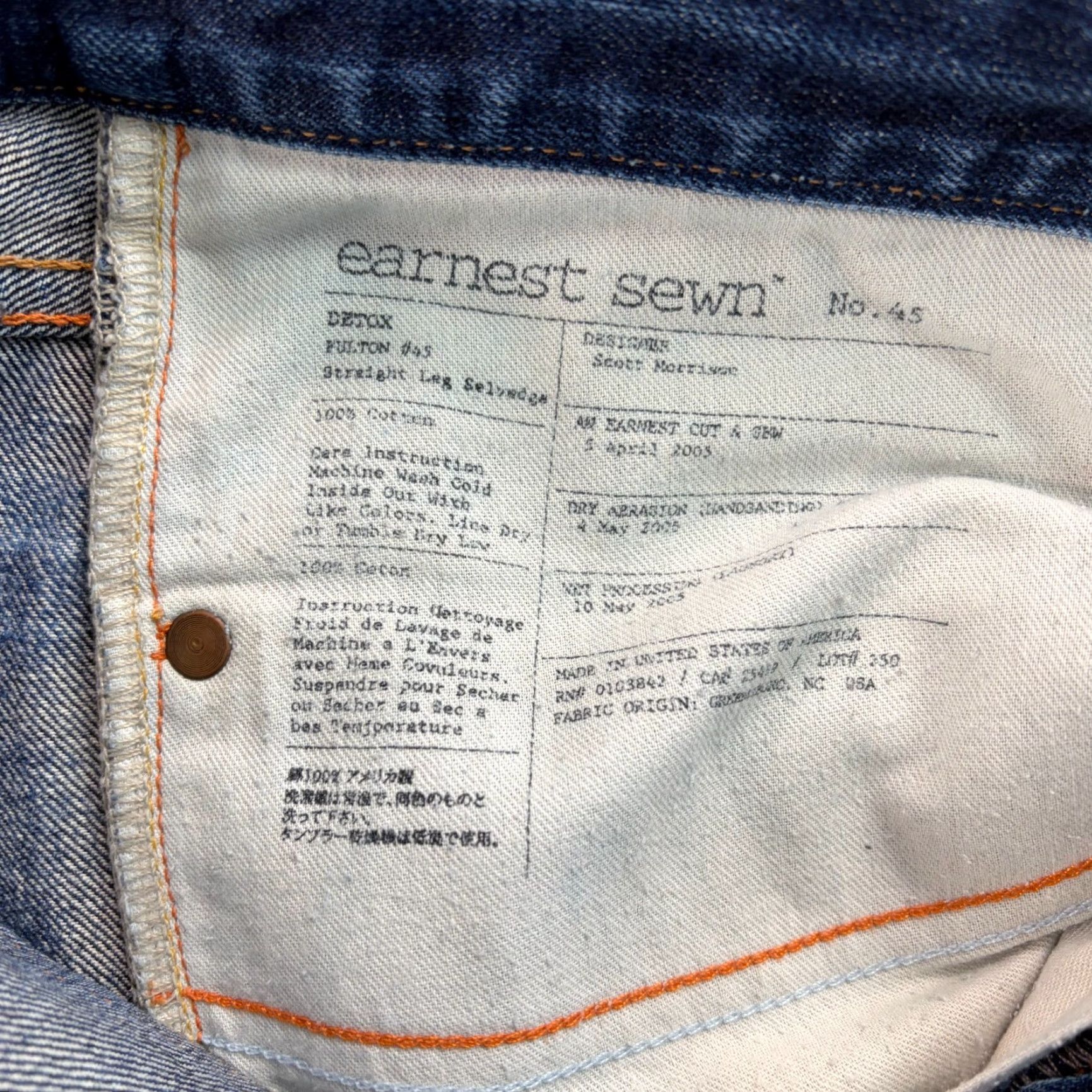 Denime VINTAGE Earnest Sewn Jeans Selvedge Denim Distressed Blue 5-Pocket Straight Regular Mens 36x34 USA Jeans Size US 36 / EU 52 - 6 Thumbnail