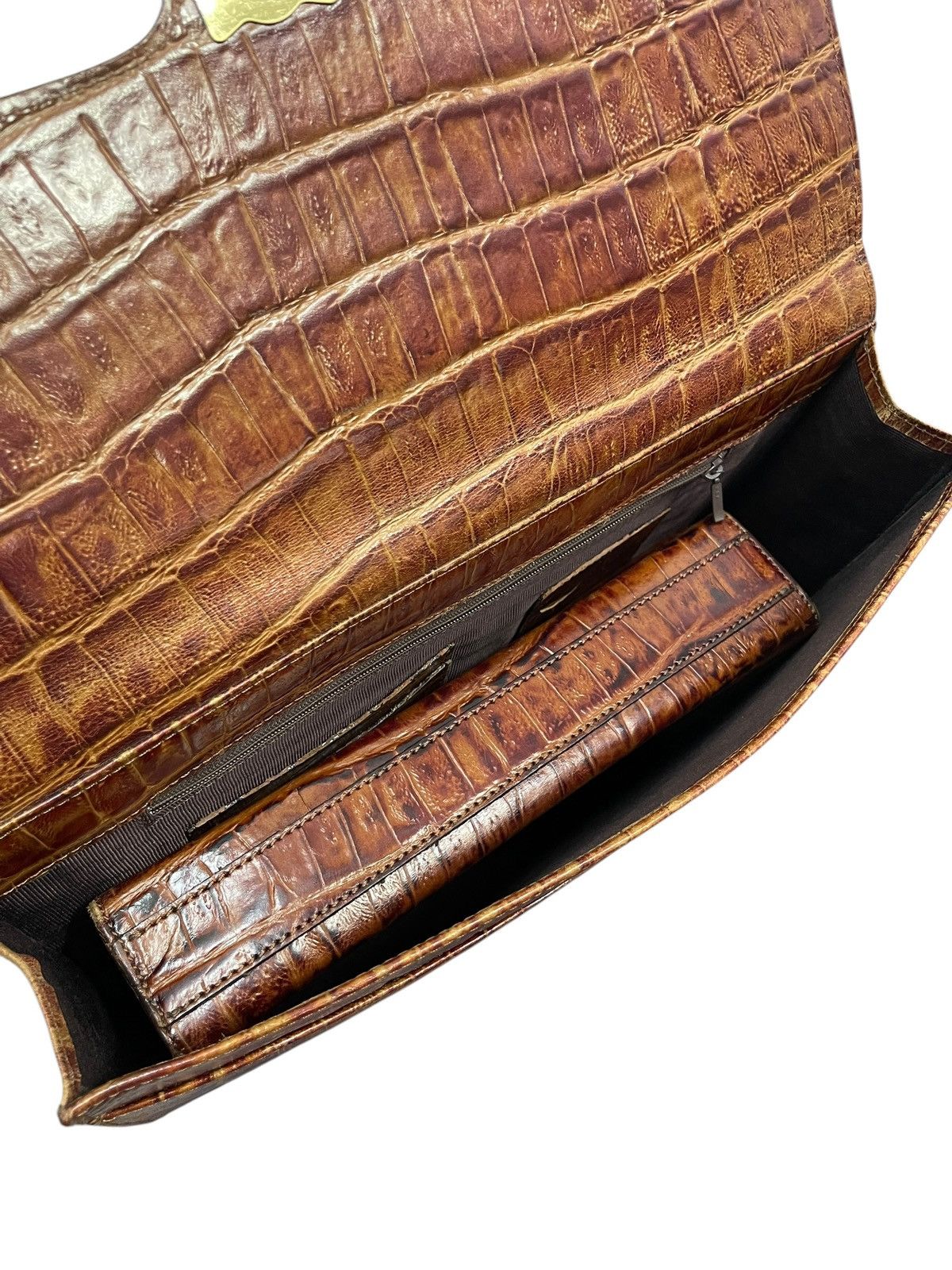 Genuine Leather Crocodile Embossed Vtg Bozzetto Italy Large Clutch Bag 1🟩3 Size ONE SIZE - 22 Thumbnail