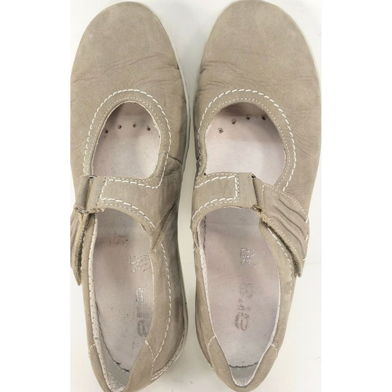 Vintage ARA Women's Mary Jane Flat US 7M Taupe Hook & Loop Strap Shoes Size US 7 / IT 37 - 6 Thumbnail