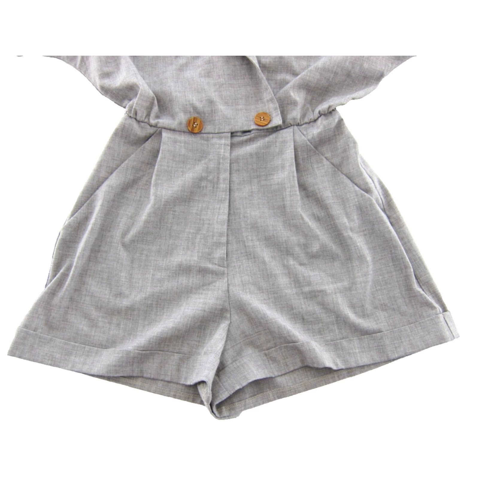 Vintage C'est Parti Grey Collared Pocket Relaxed Lagenlook Romper Shorts Women S Size S / US 4 / IT 40 - 5 Thumbnail
