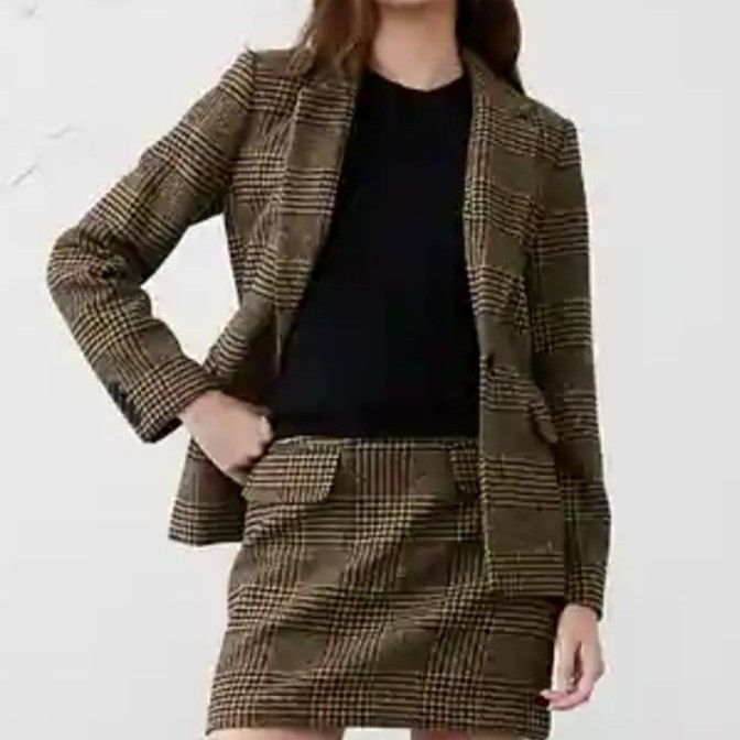 Banana Republic Banana Republic Women Glen Plaid Blazer Brown Black Wool 18 Size XXL / US 16-18 / IT 52-54 - 1 Thumbnail