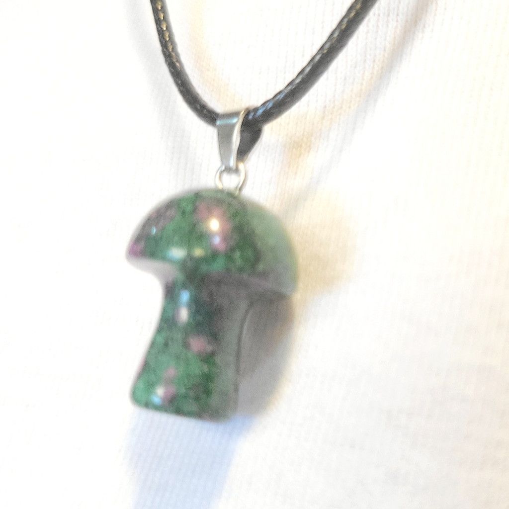 Handmade Natural Ruby Zoisite 1/2" Mushroom Crystal Pendant Necklace Size ONE SIZE - 2 Thumbnail