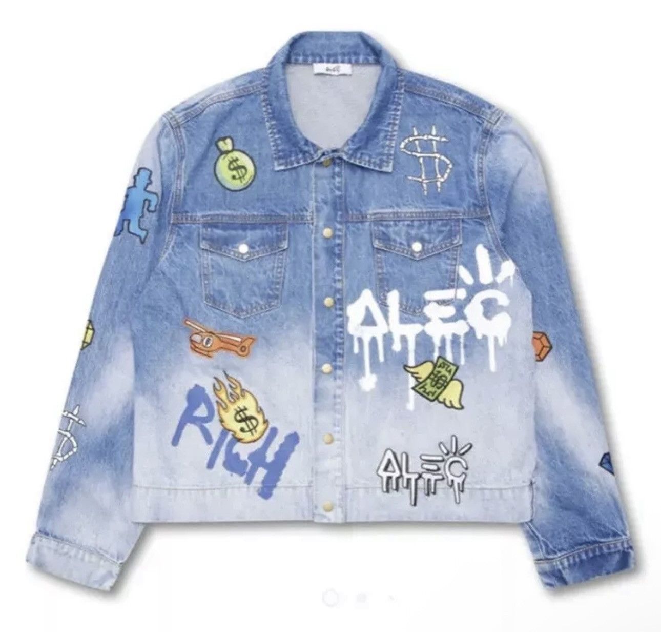 Alec Monopoly RARE Alec Monopoly Rich Bones Denim Jacket SS21 Size US L / EU 52-54 / 3 - 1 Thumbnail