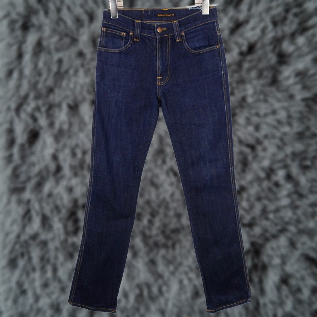 Vintage NUDIE Slim Jim Organic Dry Ecru Embo Jeans W30/L32 Fade Effect Zip Dark Mens Size US 30 / EU 46 - 1 Thumbnail