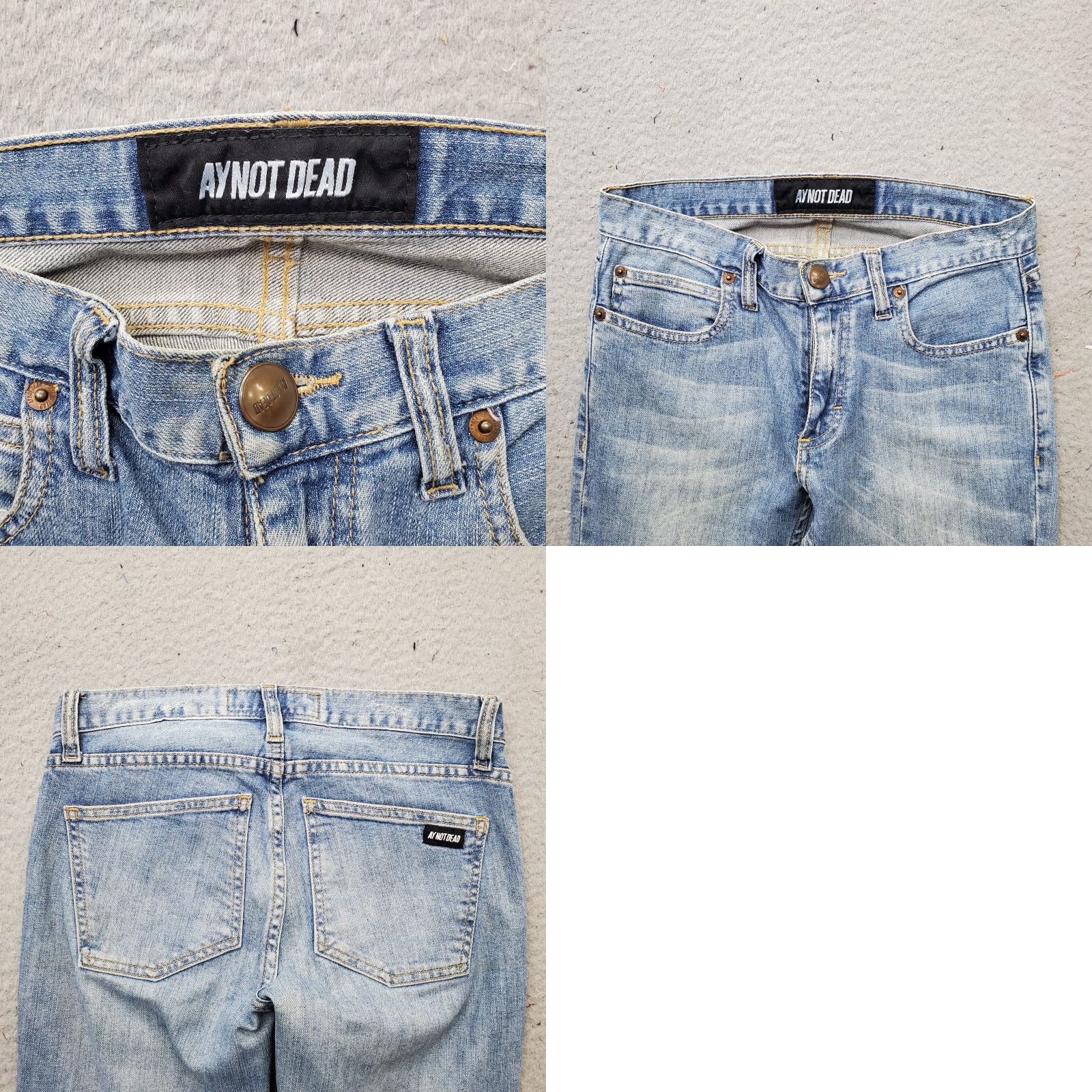 Vintage Ay Not Dead Jeans Womens 24 Blue Denim Leather Knee Patches Skinny Streetwear Womens Size 24 Jeans Size 42" / US 20 - 8 Thumbnail
