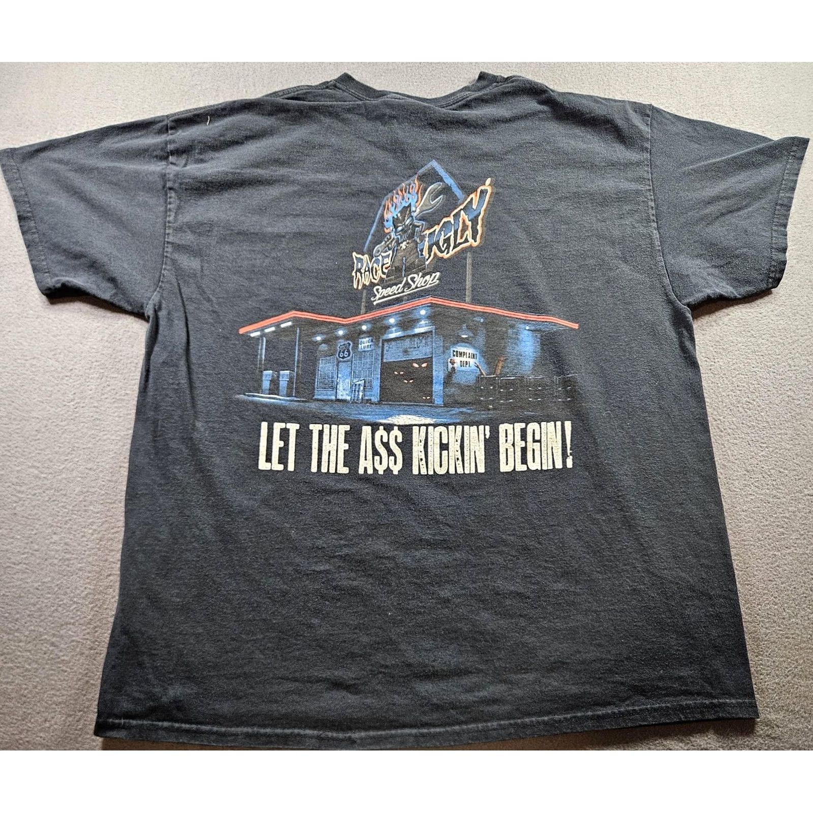 Gildan Race Ugly Speed Shop Shirt Mens XL Black Graphic Tee Funny Cars Racing Garage Tee Size US XL / EU 56 / 4 - 6 Thumbnail