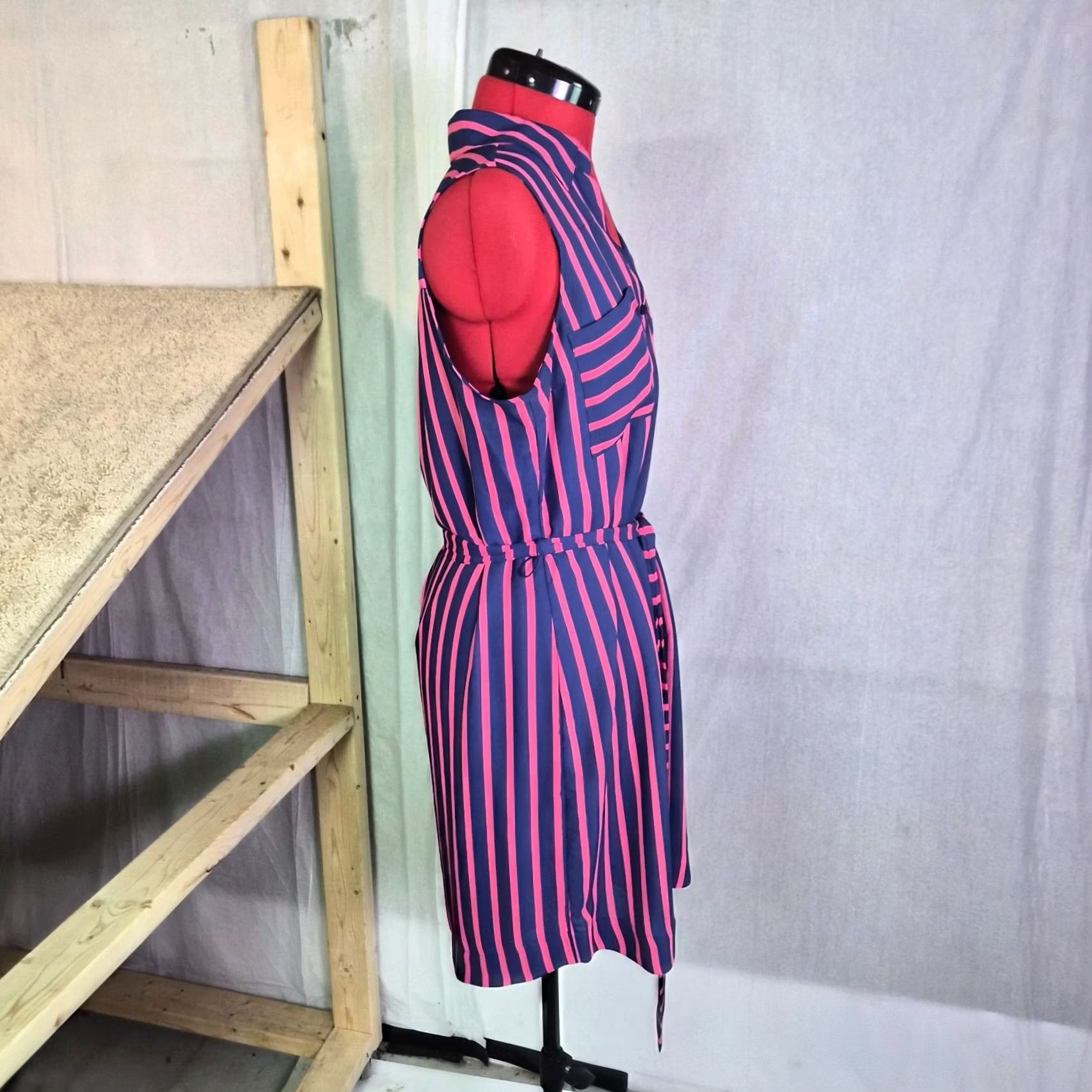 Express Express Womens Striped Button Front Shirt Dress Size M Pink Blue Midi Y2K G049 Size M / US 6-8 / IT 42-44 - 2 Thumbnail