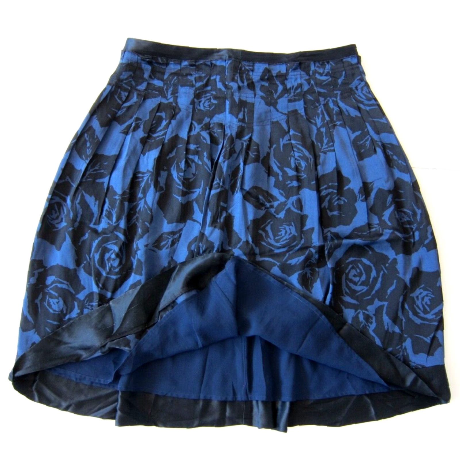 Vintage S5A 100% Silk Black Blue Floral Rose A-Line Pleated Skirt Women Size 8 Size 30" / US 8 / IT 44 - 4 Thumbnail