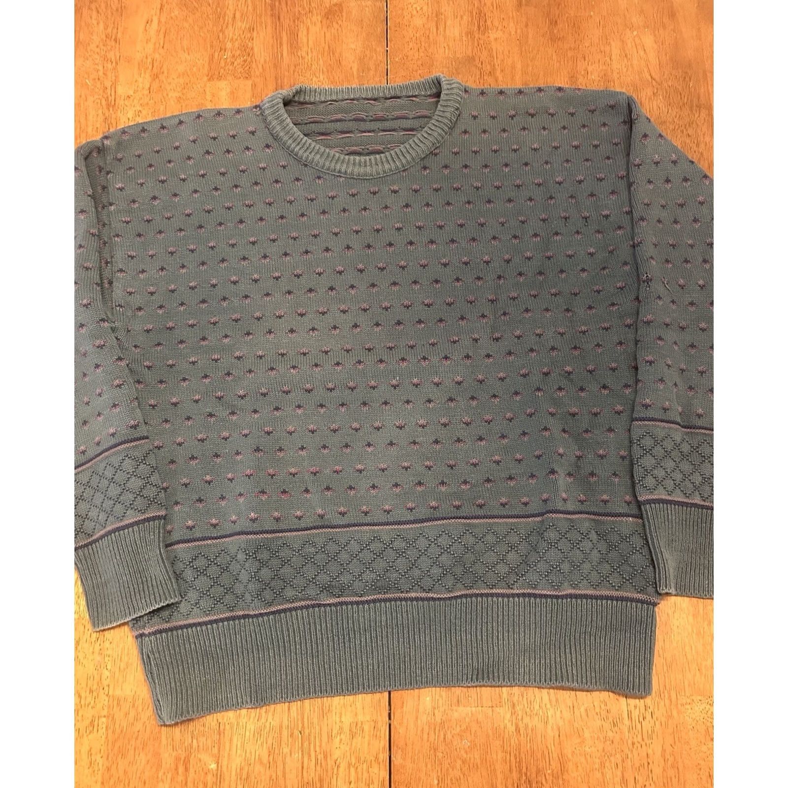 Vintage VINTAGE Green Textured Knit Sweater Crewneck Medium Men's Cotton 90s Size US M / EU 48-50 / 2 - 2 Thumbnail
