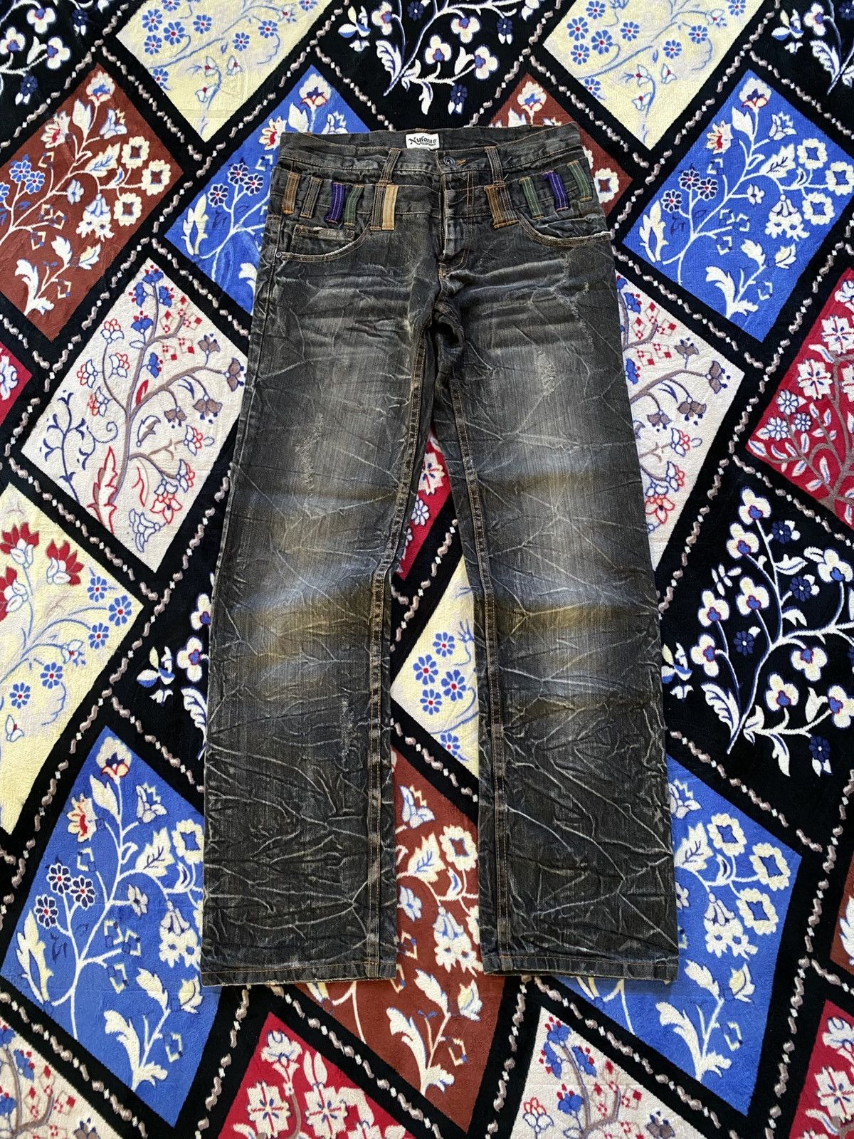 If Six Was Nine Nylaus Double Waist Distressed Japanese Denim Punk Gothic Size US 31 - 1 Thumbnail