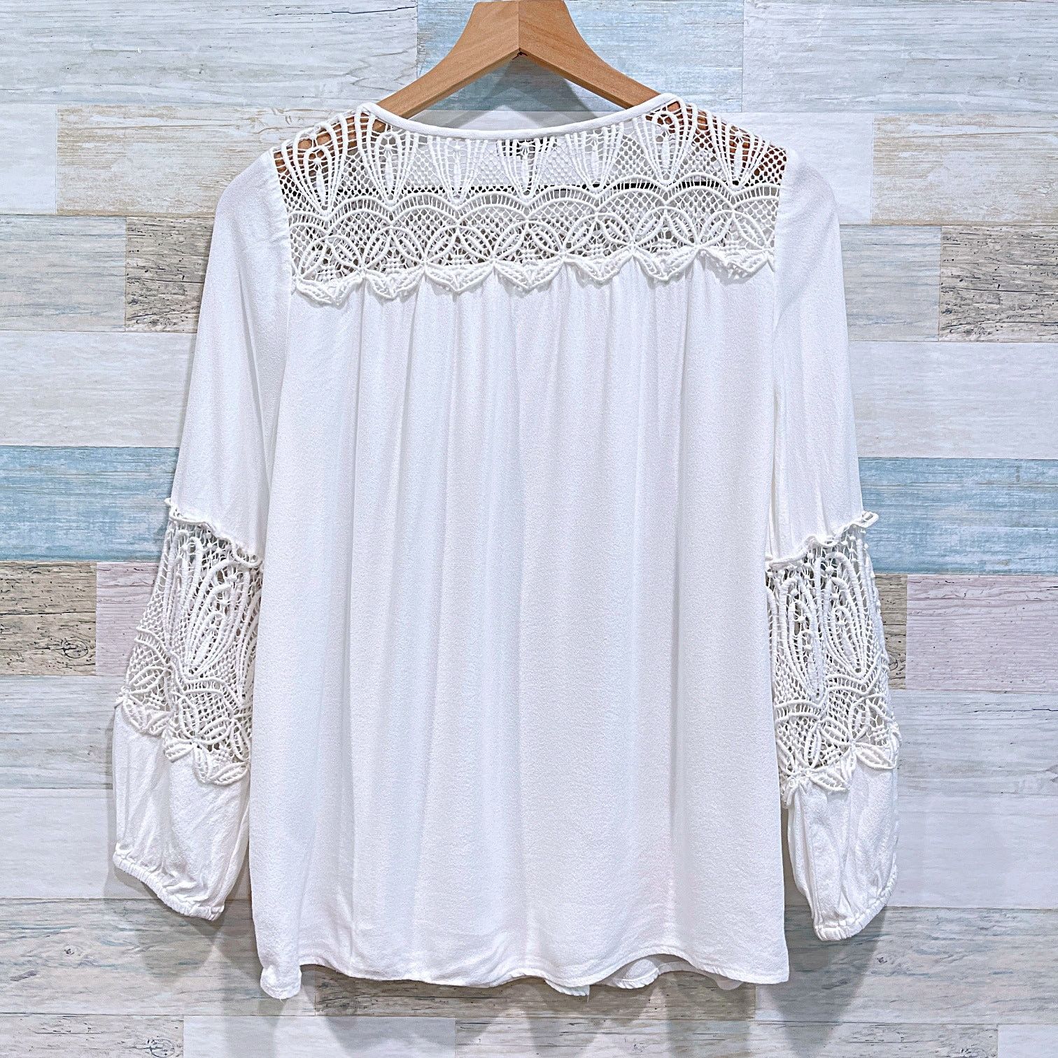 Joie JOIE Coastal Lace Crochet Trim Top Blue Porcelain Relaxed S Size S / US 4 / IT 40 - 3 Thumbnail