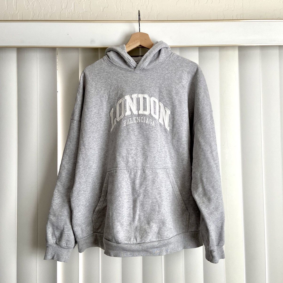 image of Balenciaga Cities London Wide Cut Hoodie in Grey, Men's (Size Medium)