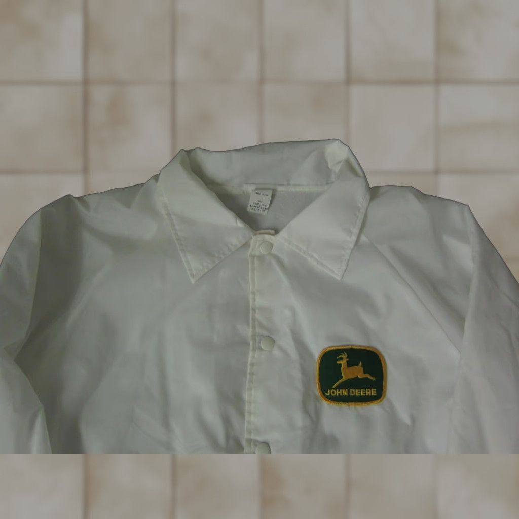 VINTAGE John Deere Jacket Mens XL White 80s Bomber Nylon Satin Workwear Large XL Mens