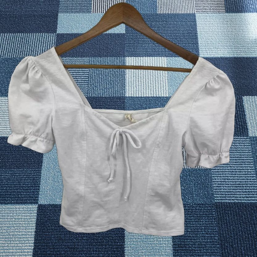Vintage Kingston Blouse Shirt Women S Gray Square Neck Bow Puffy Sleeve 70s 80s 90s Casual Womens Size S / US 4 / IT 40 - 1 Thumbnail
