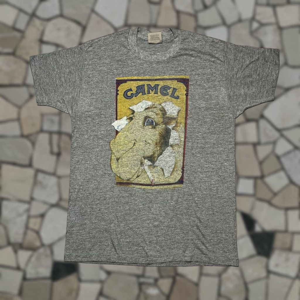VINTAGE 80s Joe Camel Cigarettes Heather Grey T Shirt Sneakers Single Stitch XL Men Graphic Tee