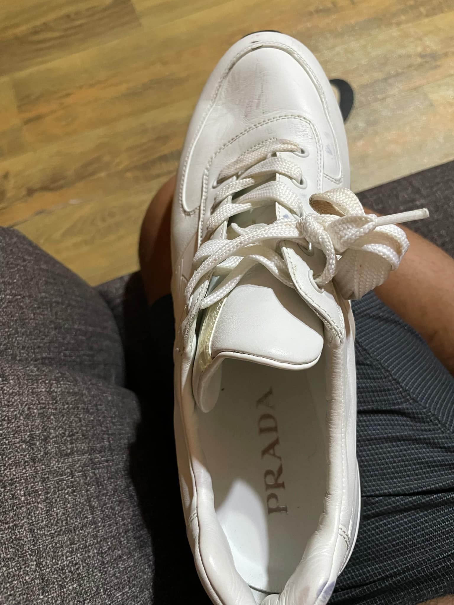 Prada Prada Men’s Vitello Plume Trainers Leathers White Size US 10 / EU 43 - 3 Thumbnail