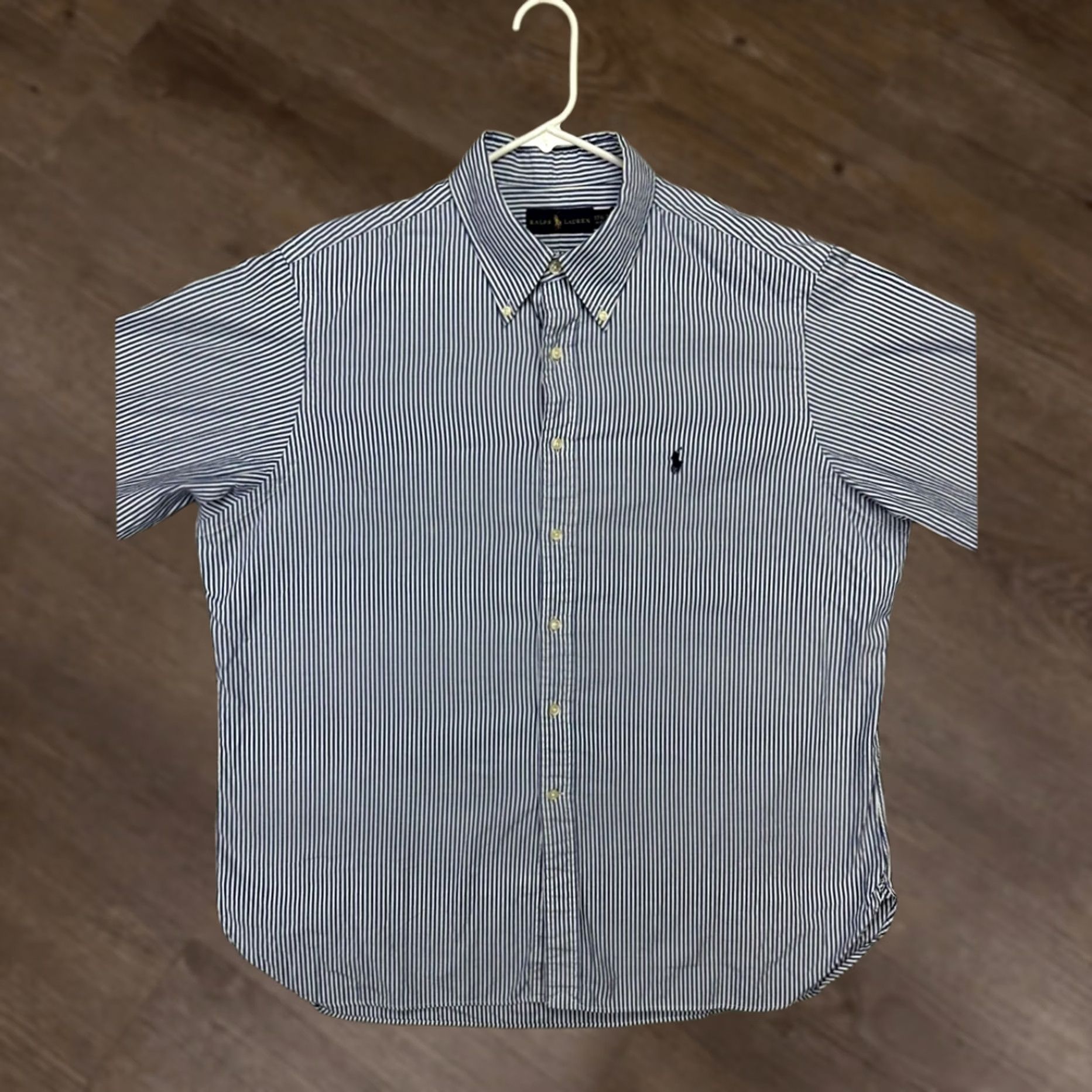 Ralph Lauren Ralph Lauren Shirt Men 17.5 36-37 Blue Pencil Striped Pony Dress Button Up Long Sleeve 100% Cotton Mens Size 48R - 1 Thumbnail