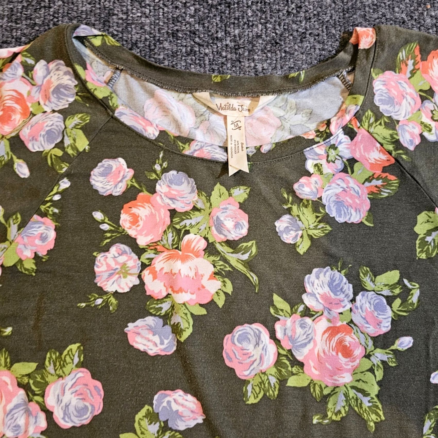 Vintage Matilda Jane Top Shirt Womens M Green Pink Button Short Sleeve Stretchy Blouse Casual Basic Pic Measurements Available Size M / US 6-8 / IT 42-44 - 2 Thumbnail