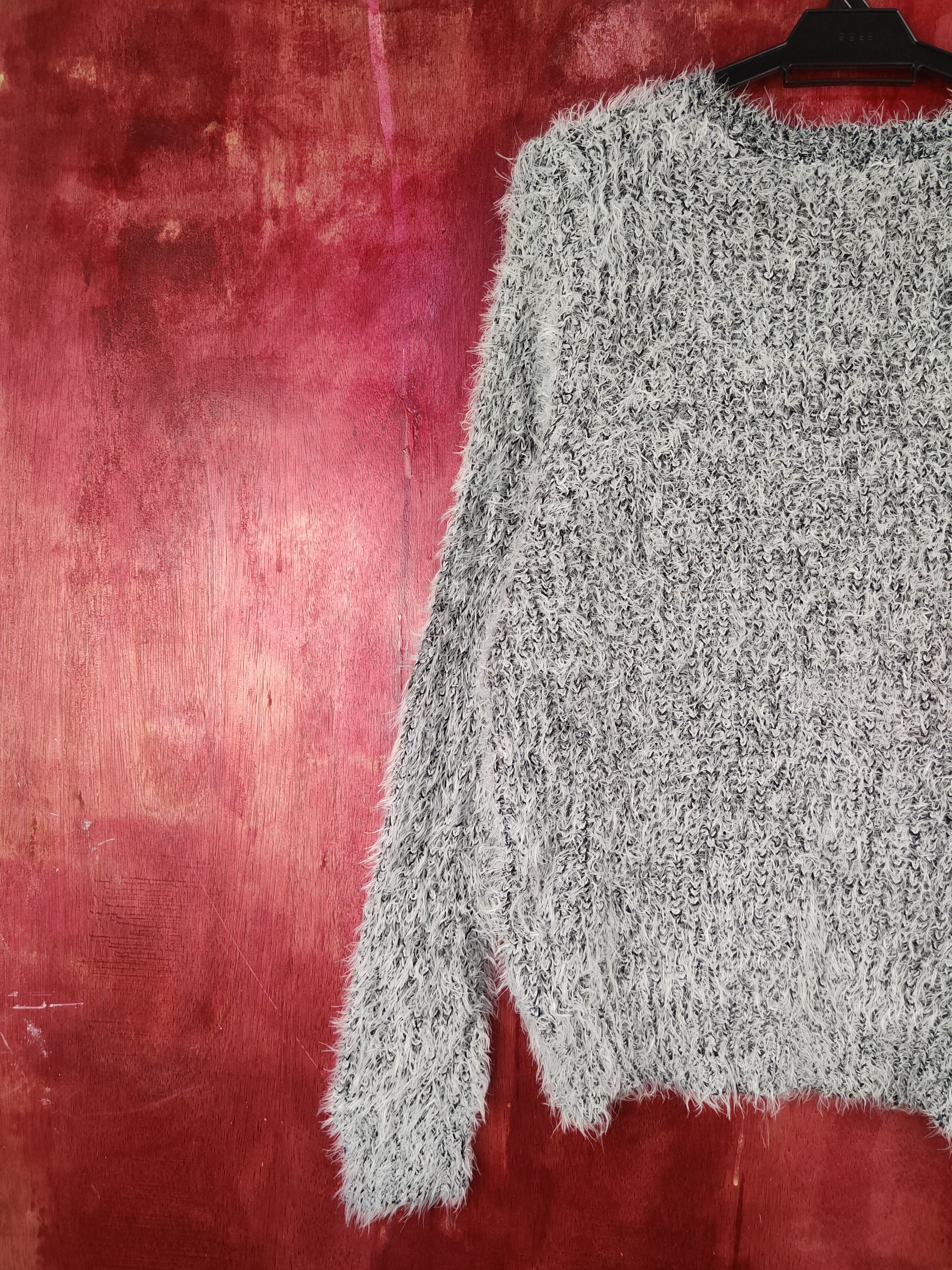 Homespun Knitwear Blue Strive White Shag Shaggy Fur Mohair Knitwear #S1985 Size L / US 10 / IT 46 - 8 Thumbnail