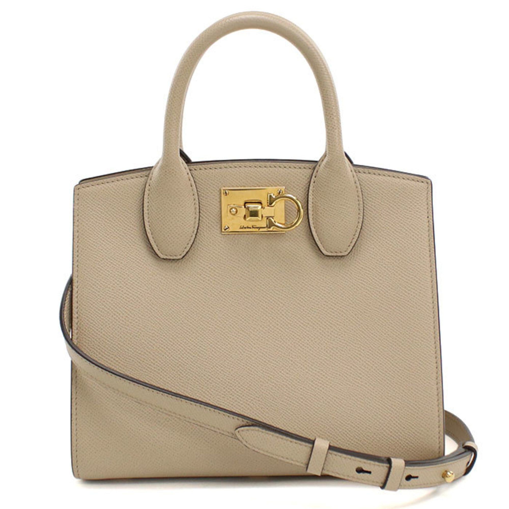 Salvatore Ferragamo Salvatore Ferragamo FERRAGAMO Ferragamo handbag 21 1424 Studio Box Bag Mini 2WAY Gancini Women's Beige Size ONE SIZE - 1 Thumbnail