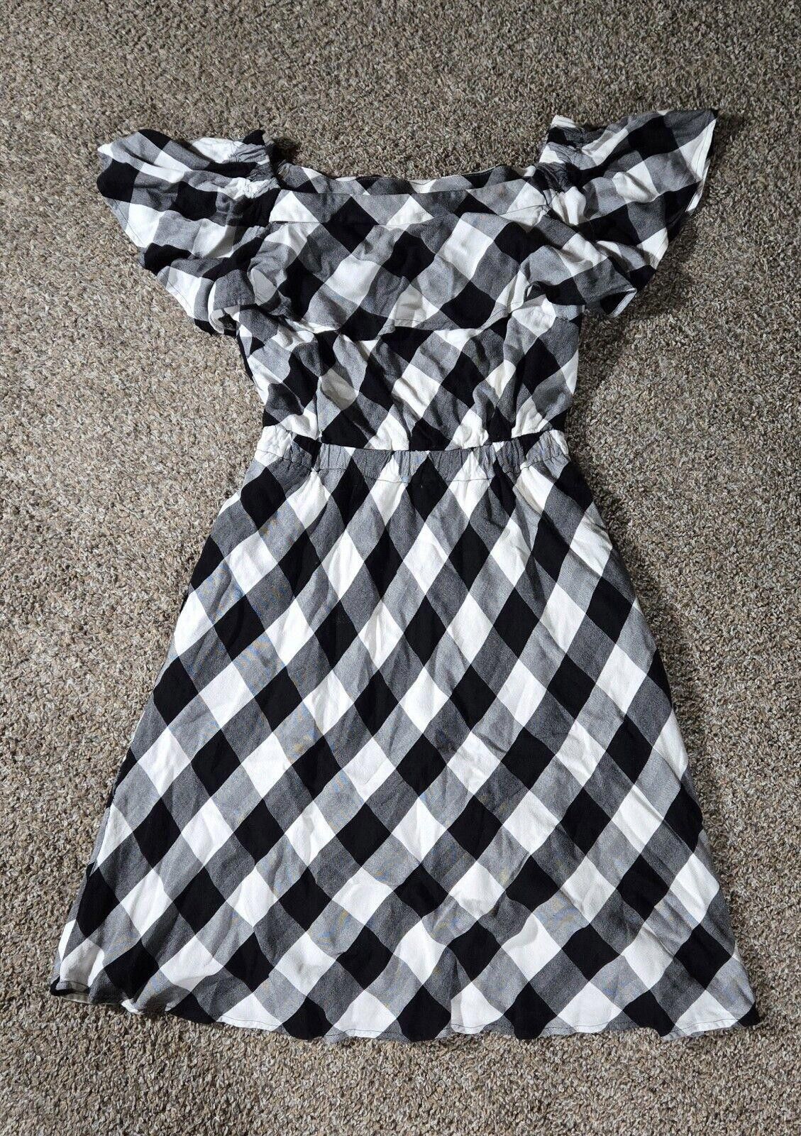Designer Black And White Gingham Off The Shoulder Dress By Beauport S Size S / US 4 / IT 40 - 1 Thumbnail