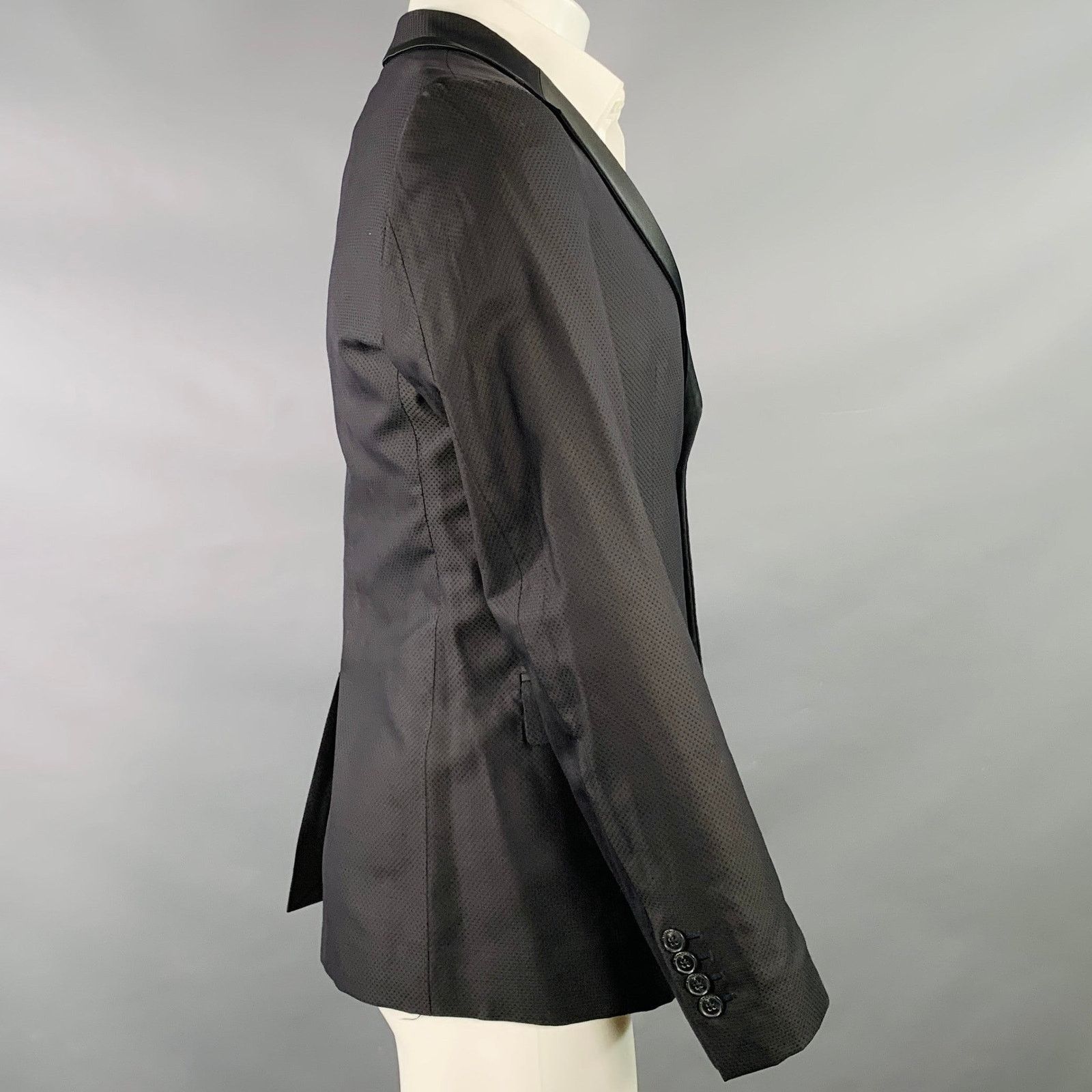 John Richmond Size 38 Black Nailhead Wool Blend Notch Lapel Sport Coat Size 38R - 4 Thumbnail