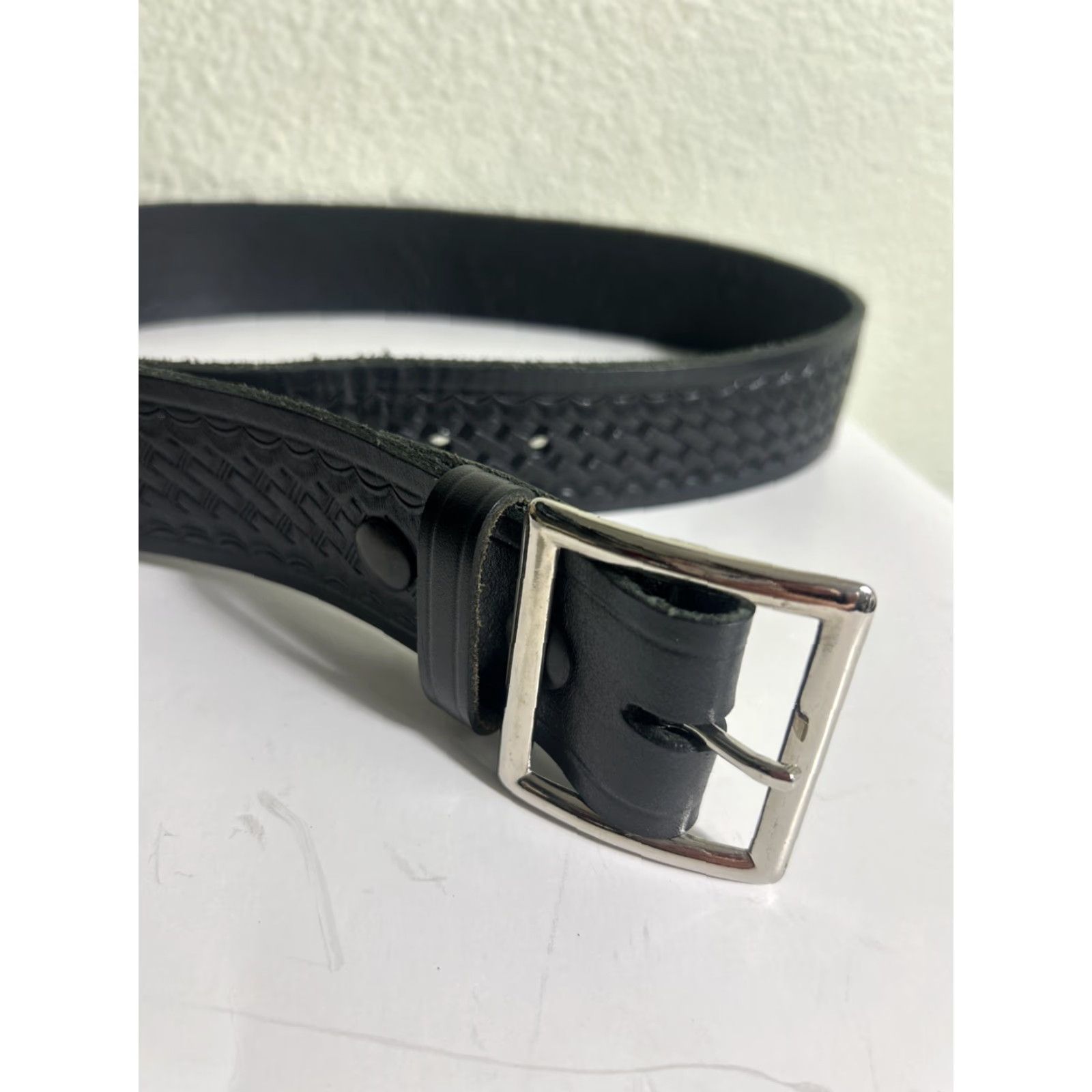 Vintage Blumenthal Belt Leather Black Size 34 Embossed Men Belt Size 34 - 2 Thumbnail
