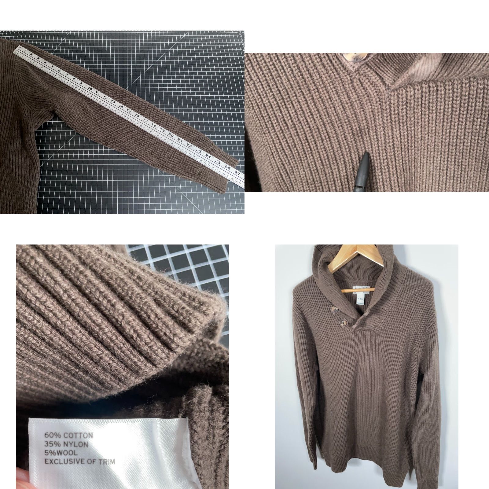 Vintage Duluth Brigadier Sweater Men's XL Tall Brown Cotton Wool Shawl Collar Heavy Knit Size US XL / EU 56 / 4 - 8 Thumbnail
