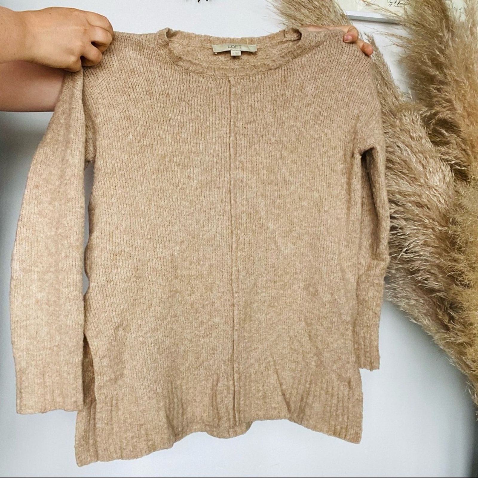 Loft ANN TAYLOR LOFT Cream Tan Beige Slit Pullover Knit Sweater Size S / US 4 / IT 40 - 7 Thumbnail