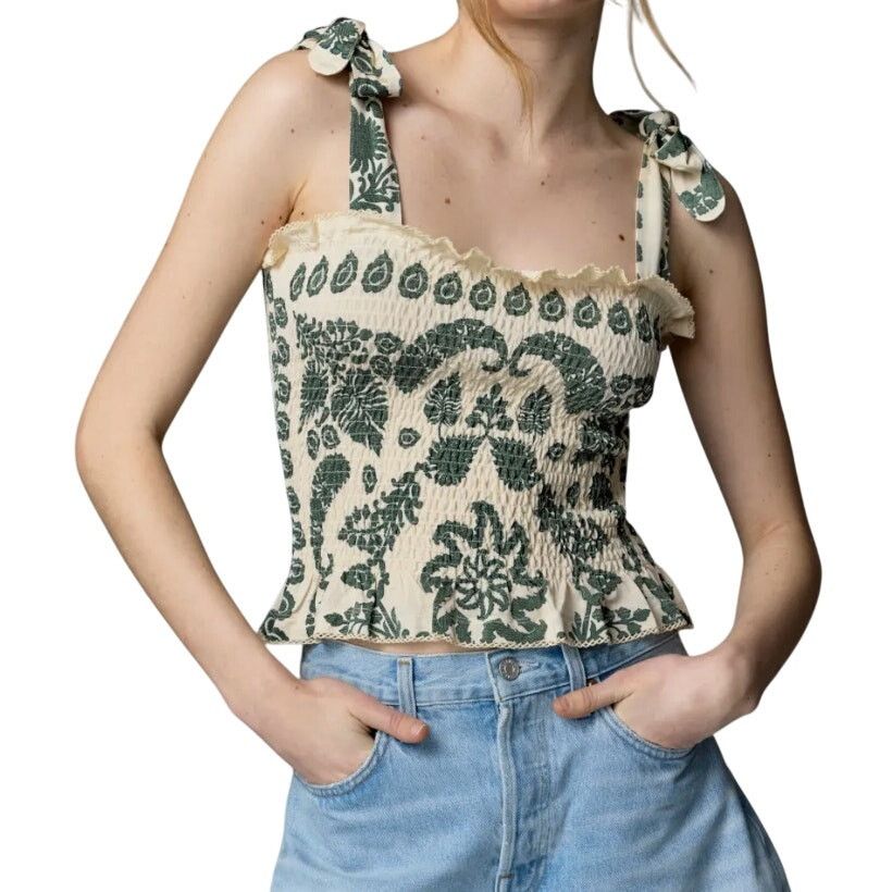 Sandro Sandro Ramatuelle Top in Cream/Green, Size US 0 Size XS / US 0-2 / IT 36-38 - 2 Thumbnail