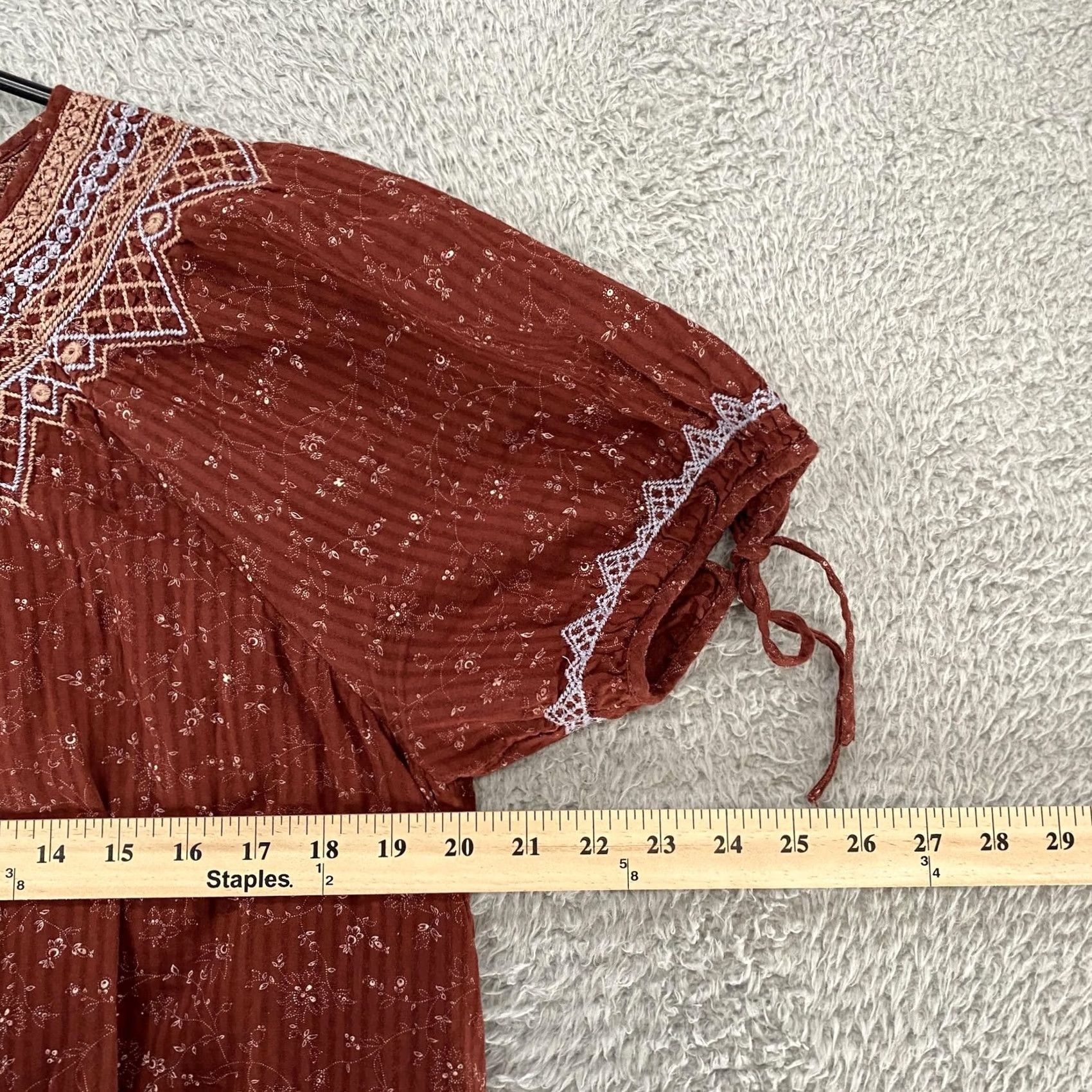Madewell VINTAGE Madewell Dress Womens Medium Rust Red Embroidered Boho Peasant Cottagecore Size M / US 6-8 / IT 42-44 - 5 Thumbnail