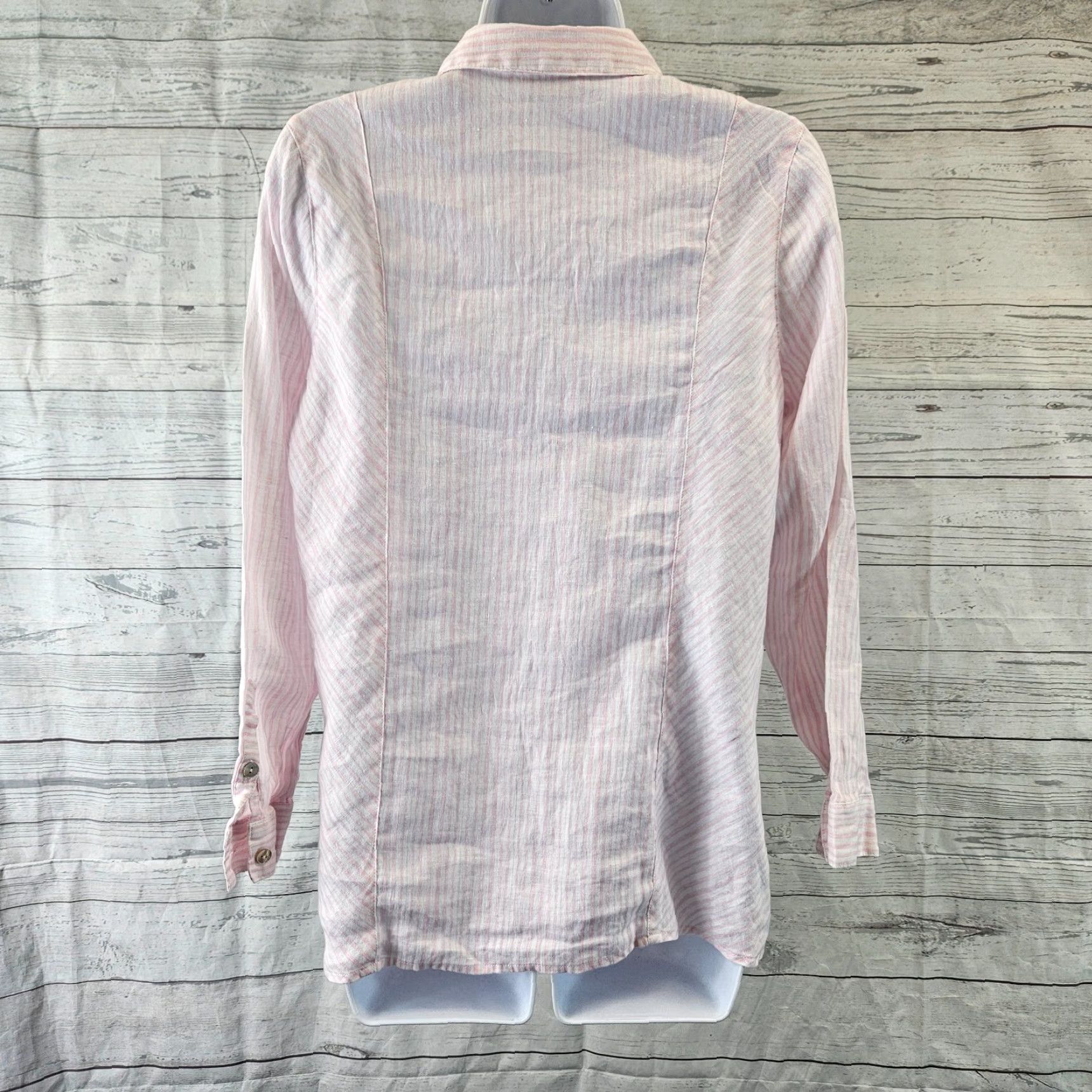 J. Jill J. Jill Love Linen Button-Up Shirt PS Petite Pink White Stripe Womens Shirt Women Petite Small Linen Striped Button-Up Long Sleeve Collared Size S / US 4 / IT 40 - 4 Thumbnail
