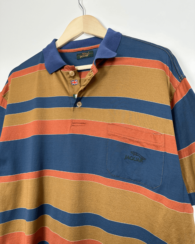 Vintage Vintage Jaguar Cars Men's Striped Boxy Polo T-Shirt - XL Size US XL / EU 56 / 4 - 5 Thumbnail