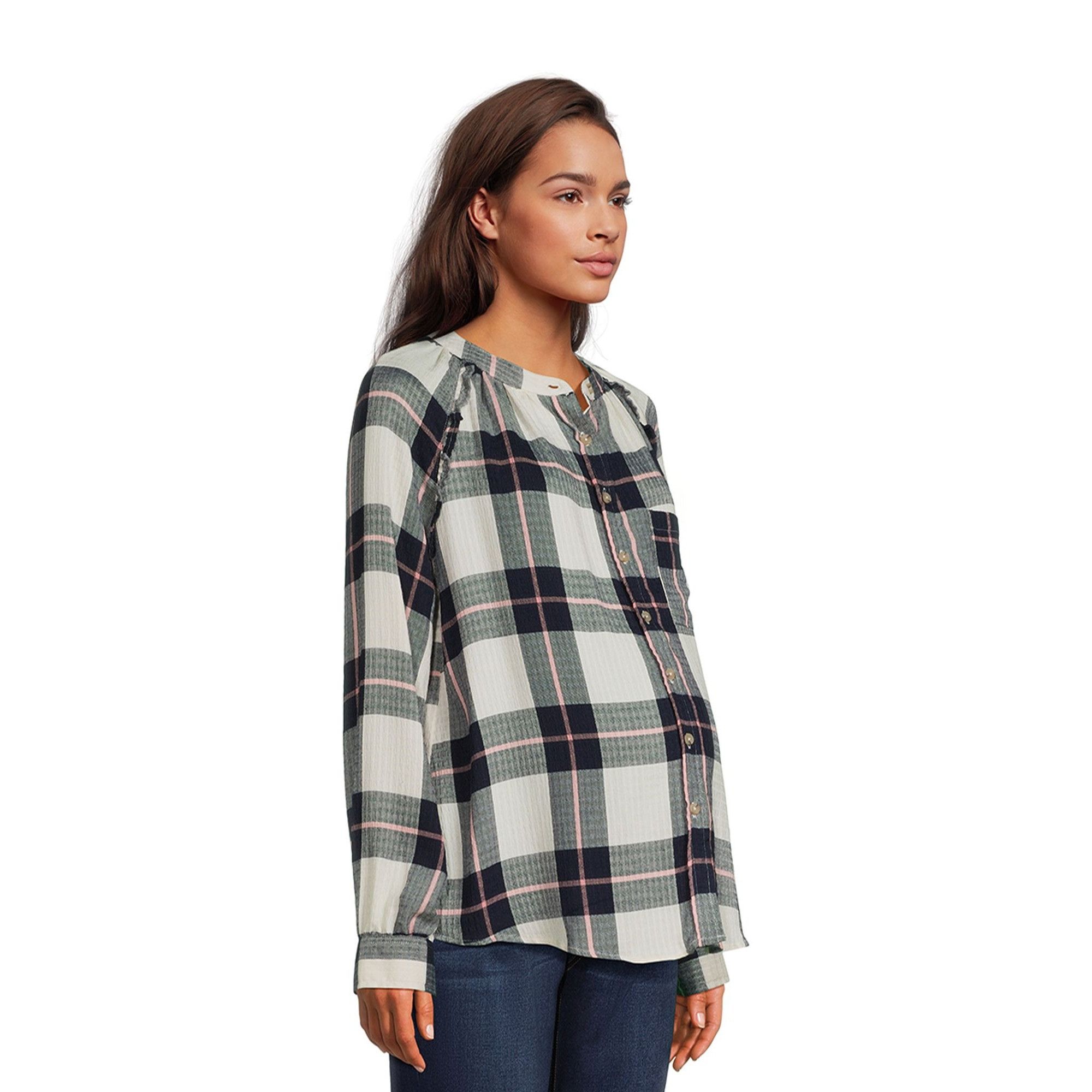 Other Time and Tru Maternity Misses Small Woven Button Up Top Blu Size S / US 4 / IT 40 - 1 Thumbnail