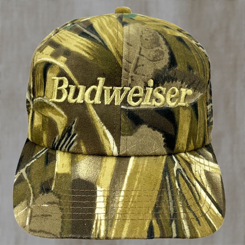 Budweiser VINTAGE Budweiser Hat Cap Trucker Camo Strap Back K Products Beer 90s Wet Lands Size ONE SIZE - 1 Thumbnail