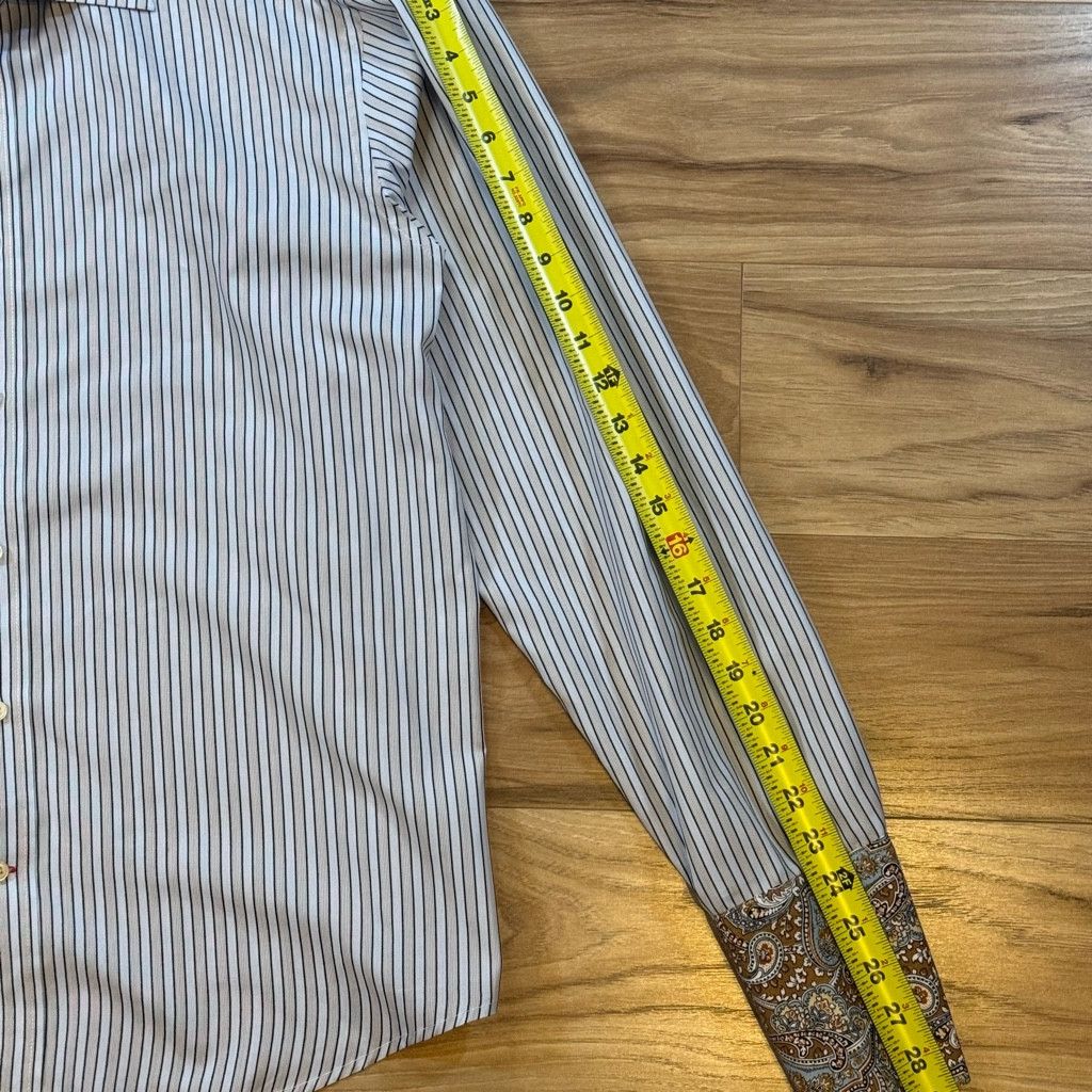 WISDOM Takumi Japan Stripe Shirt L Paisley Contrast Cuffs Size 38L - 6 Thumbnail
