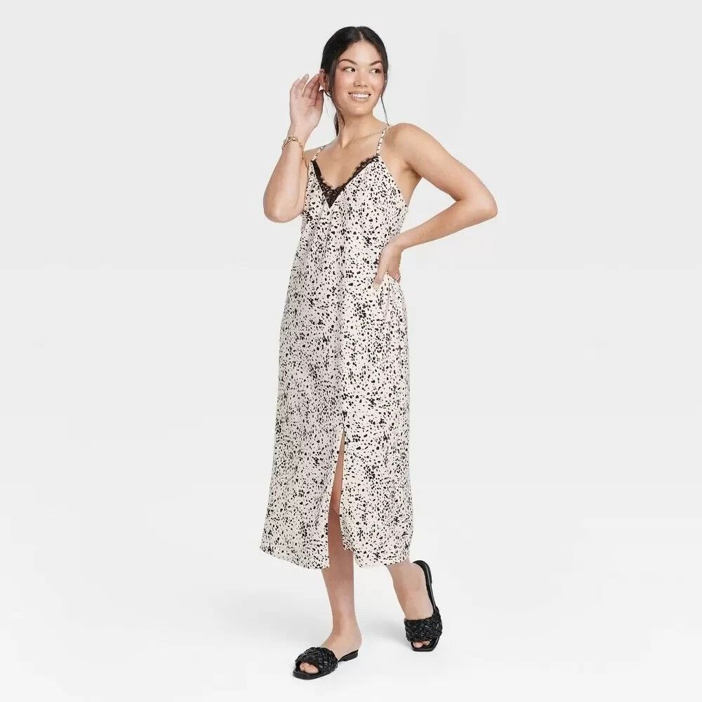 Target Basics Leopard Print Cami Lace Slip Dress Size M / US 6-8 / IT 42-44 - 1 Thumbnail