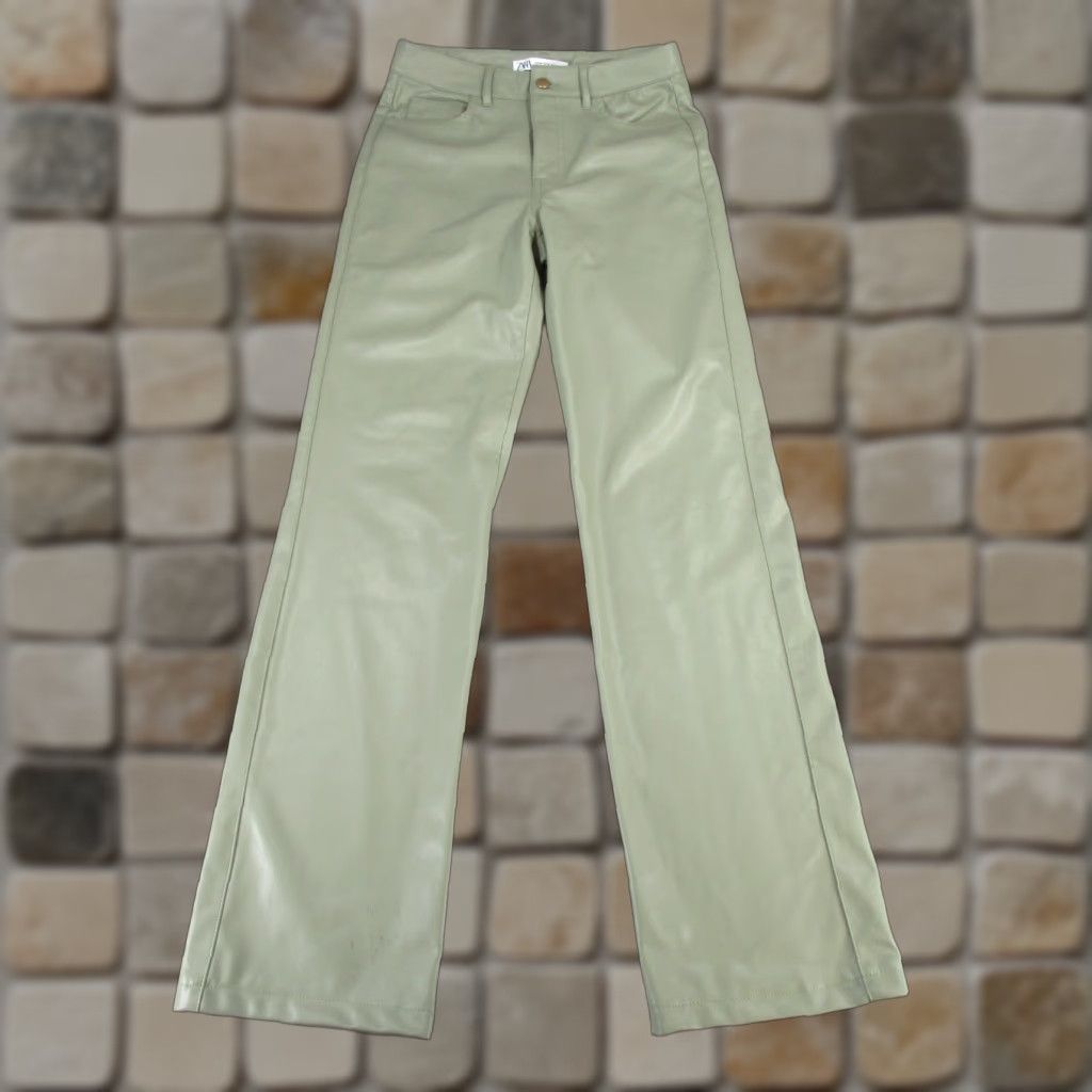Zara Zara Pants Womens 4 Khaki Faux Leather Straight Leg Dress Pants Beige 4 Womens Mens? Size 27" / US 4 / IT 40 - 1 Thumbnail