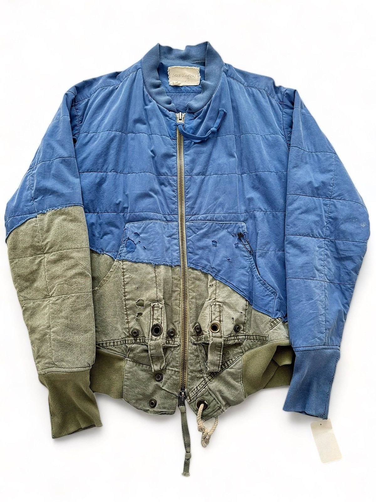 image of Greg Lauren Ss17 Grail 50/50 Hybrid Tent Padded Bomber in Green, Men's (Size Large)