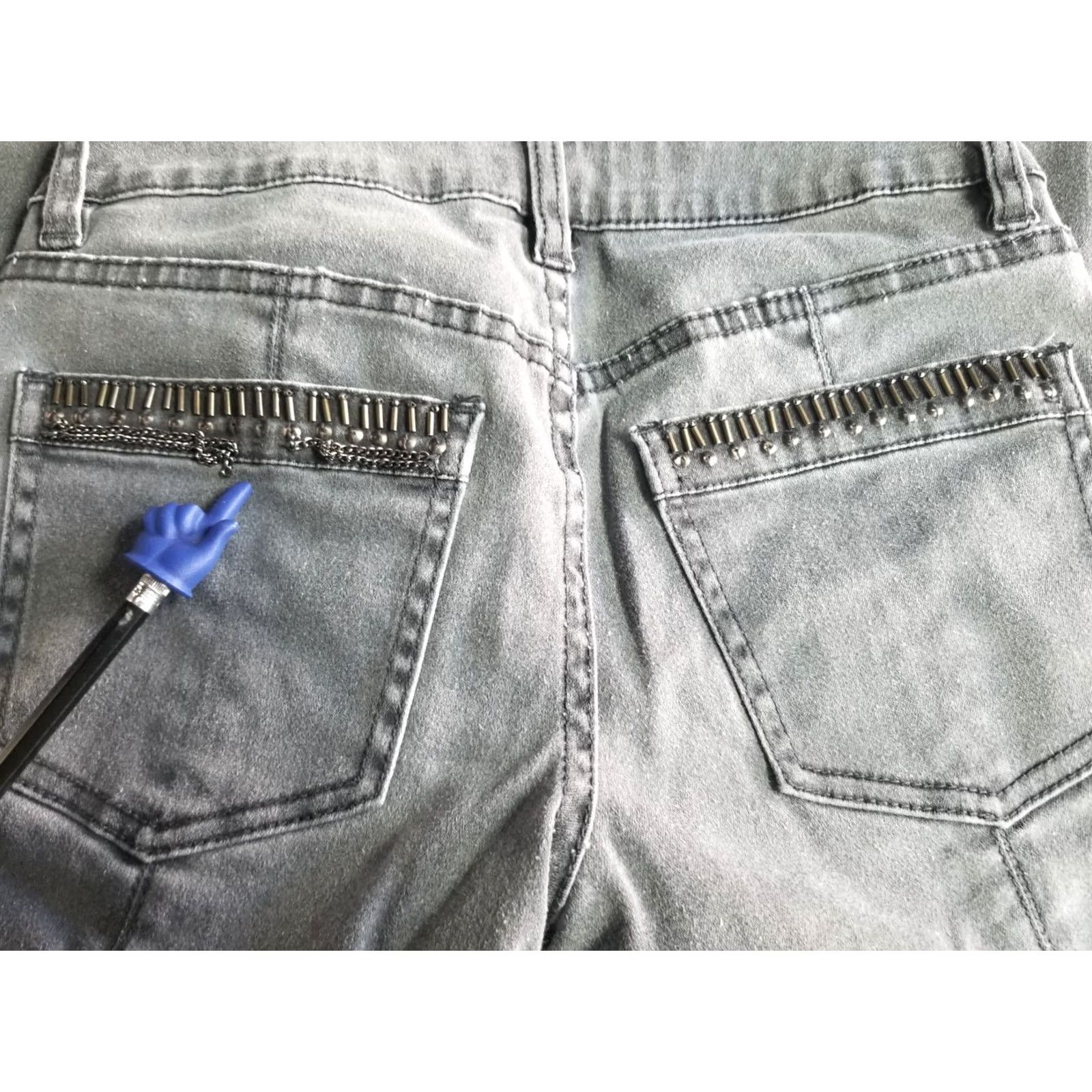 Vintage Caché Gray Denim Pants Size 0 Straight Leg Zip Details Women Cotton Polyester Spandex Mid Rise 23.5” Inseam Belt Loops Pockets Size 25" / US 0 / IT 36 - 7 Thumbnail