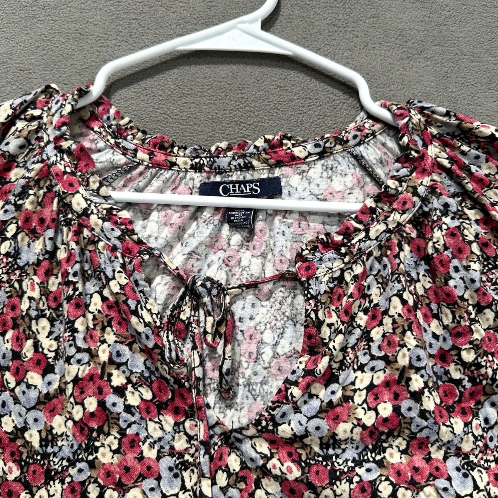 Chaps Chaps Ralph Lauren Blouse Womens XL Pink Floral Ruffle Sleeve Keyhole Neck Top Size XL / US 12-14 / IT 48-50 - 3 Thumbnail